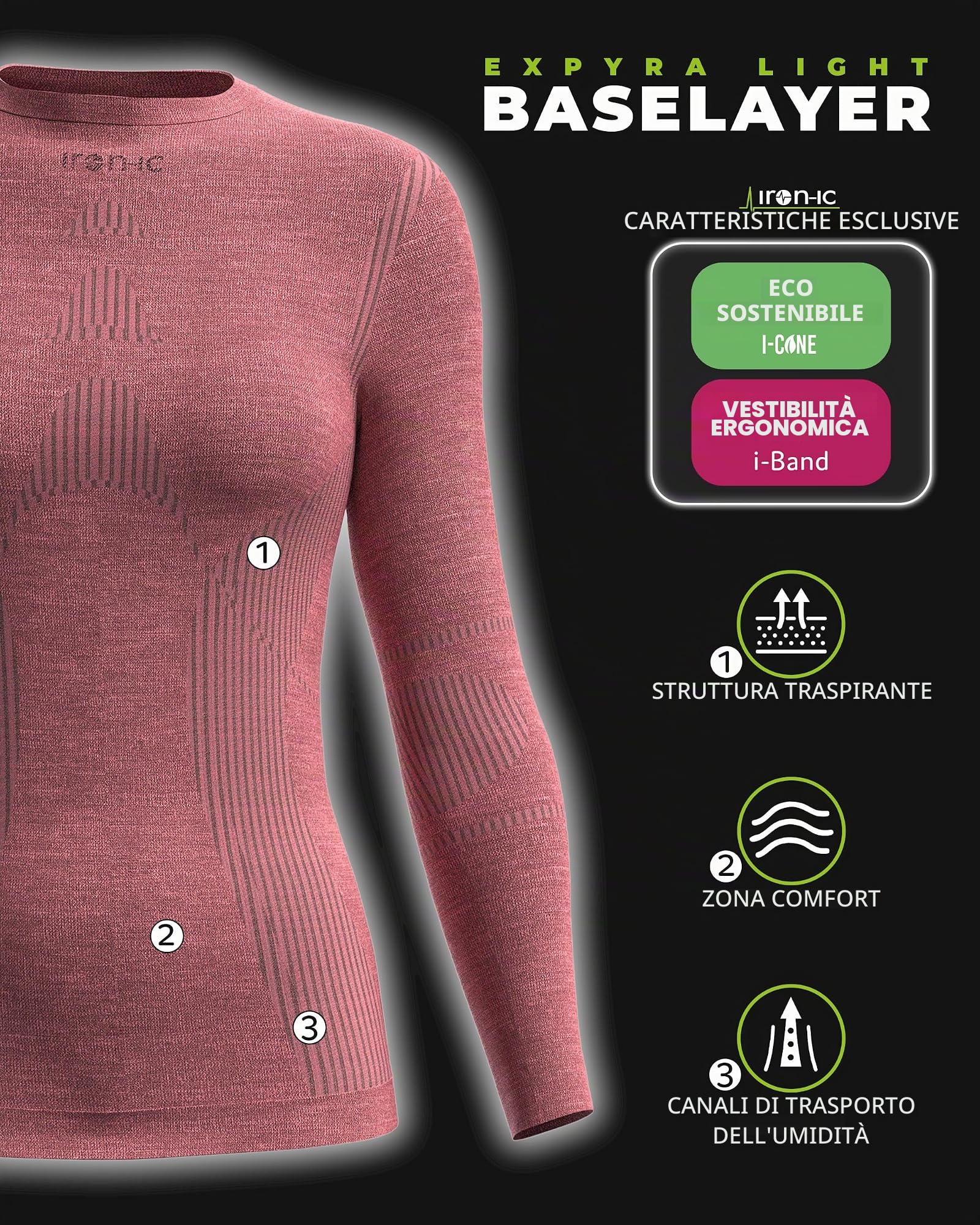 IRON-IC Merino 40 213007 maglia termica donna S-M leggera