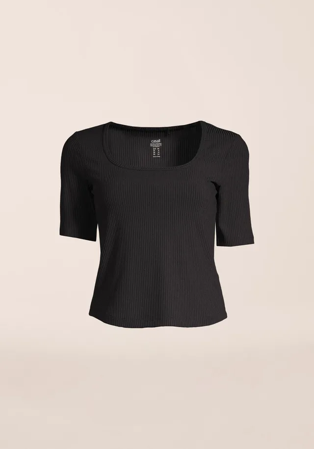 Casall Scoop Rib Tee maglietta nera elasticizzata