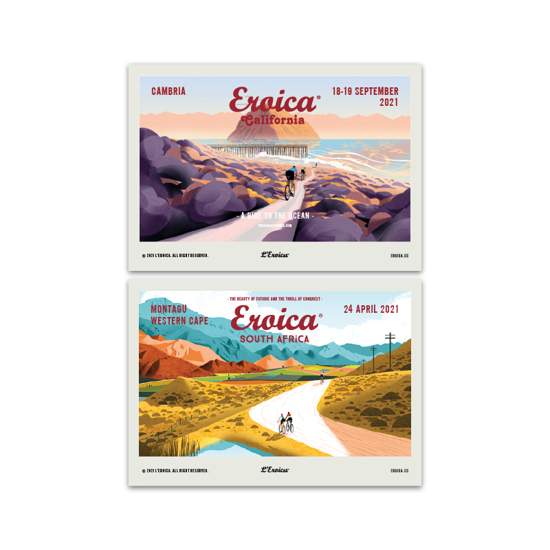 L'Eroica set cartoline 2021 illustrazioni storiche
