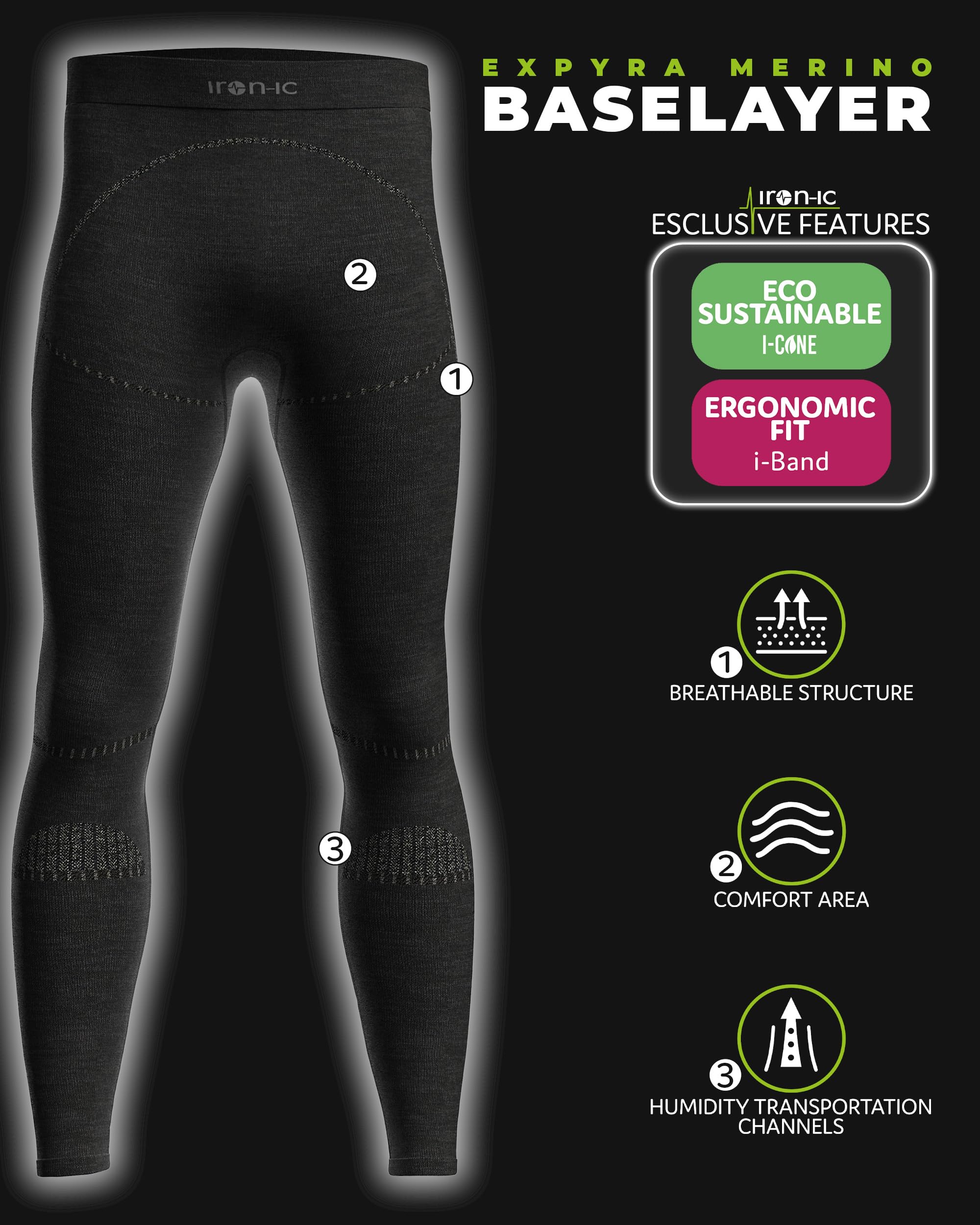 IRON-IC Thermic 600829 leggings uomo S-M merino