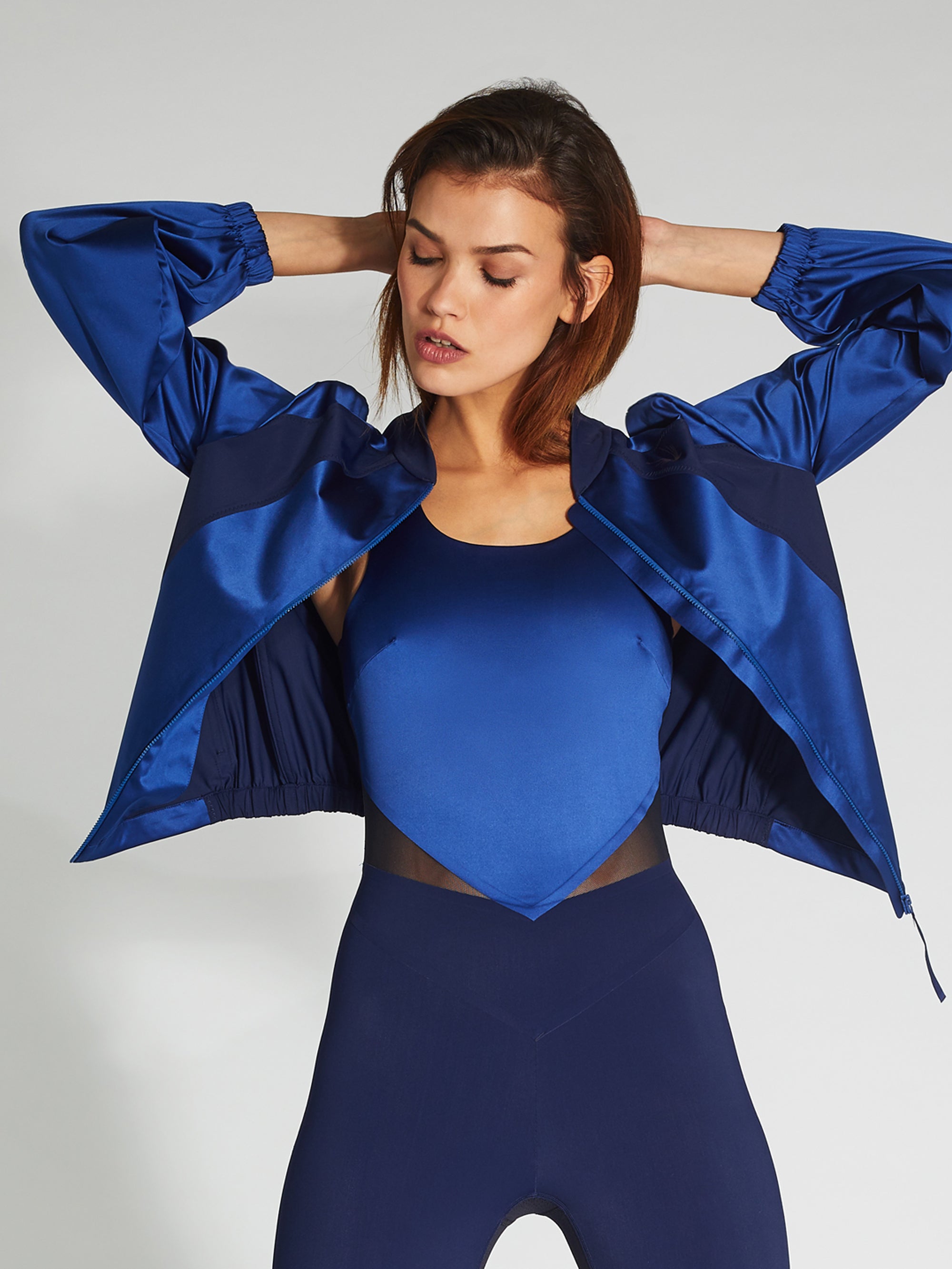 Lucas Hugh Satin Bomber Jacket giacca blu L elasticizzata
