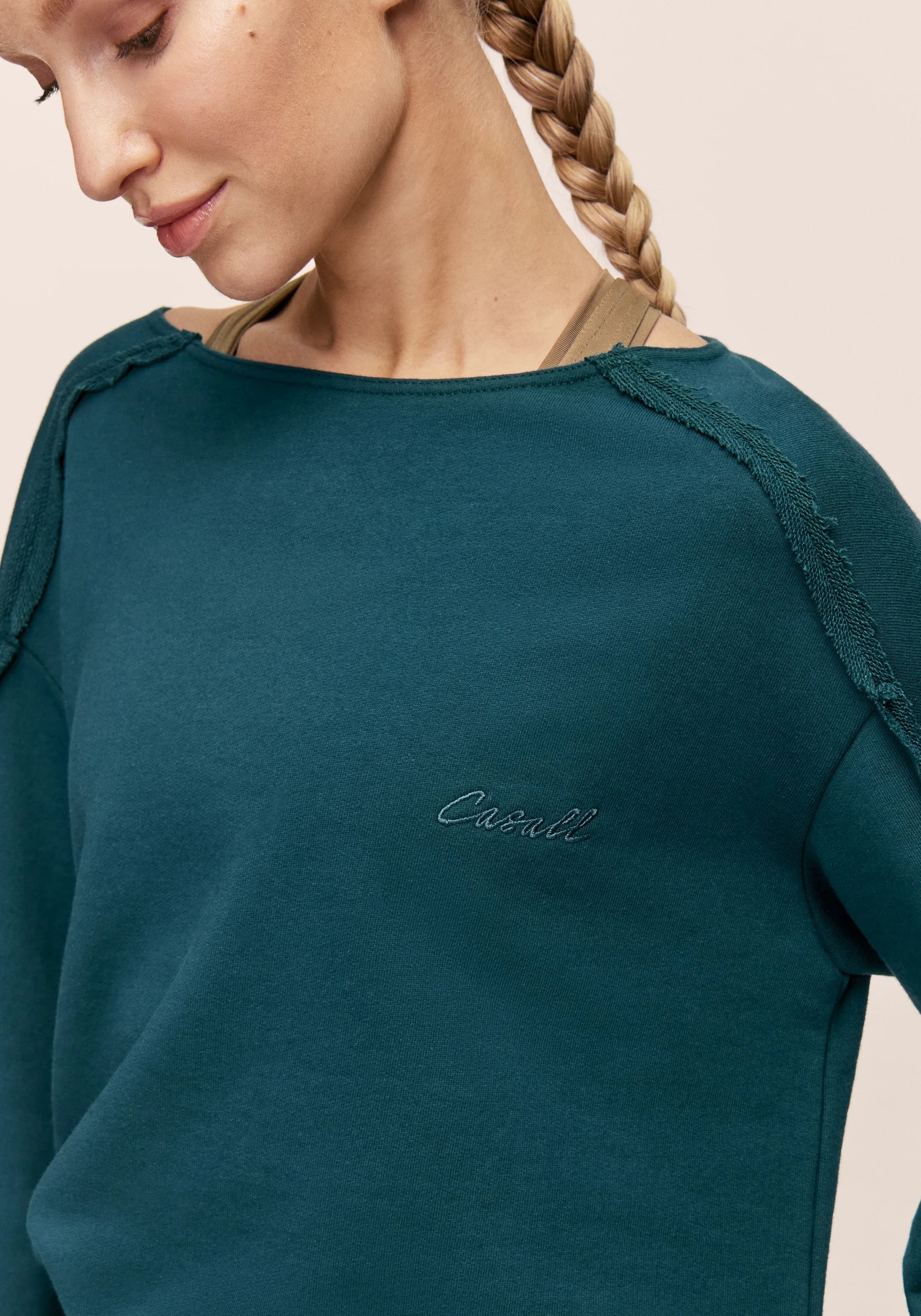Casall Reversed Seam Terry Crew felpa Ocean Teal oversize