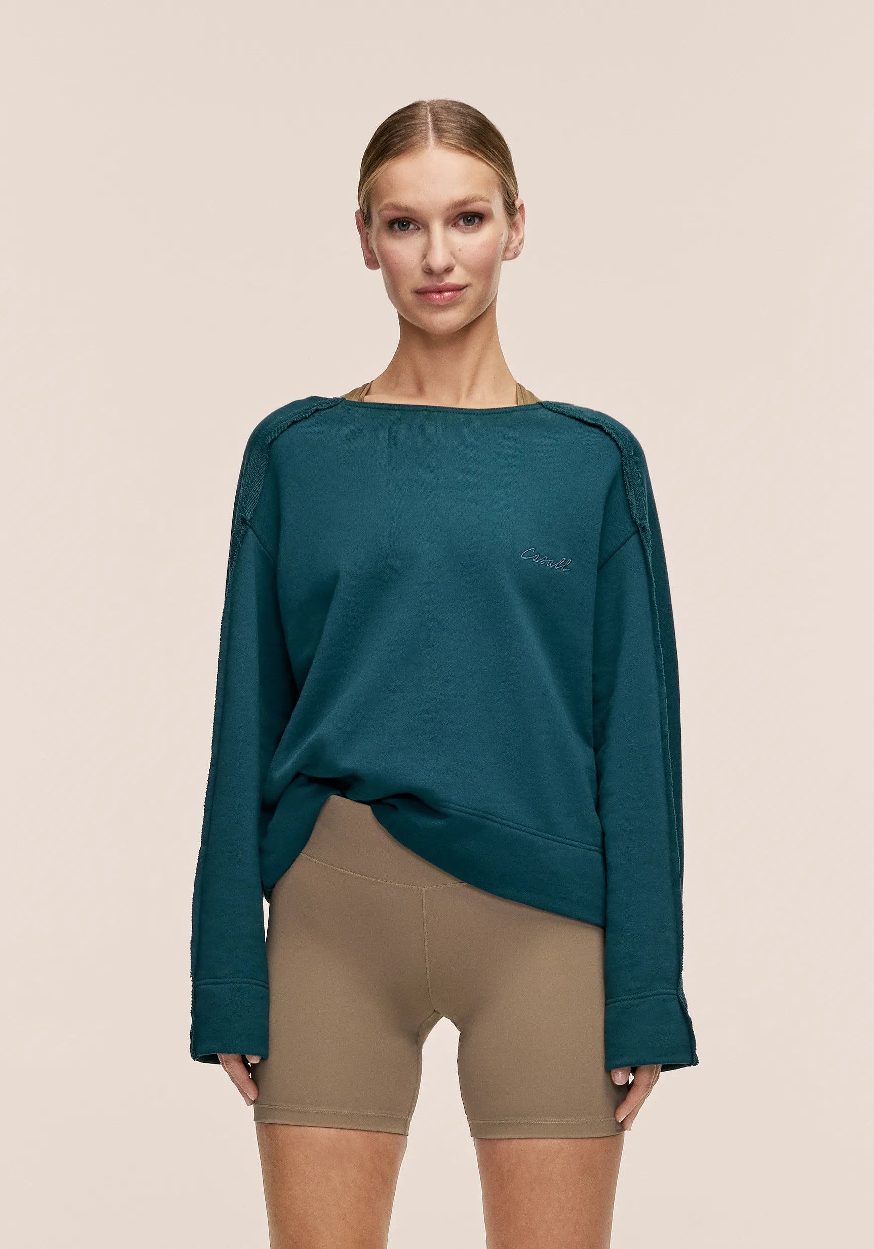 Casall Reversed Seam Terry Crew felpa Ocean Teal oversize