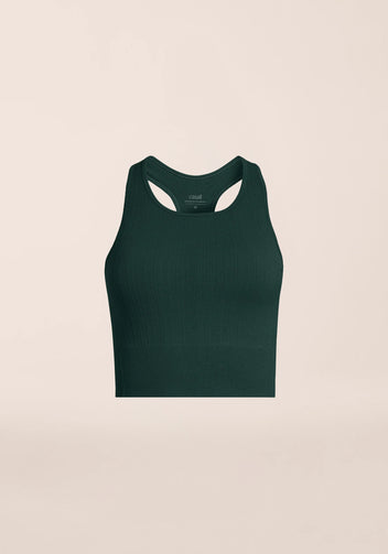Casall Multi Rib Seamless top sportivo verde scuro supporto leggero