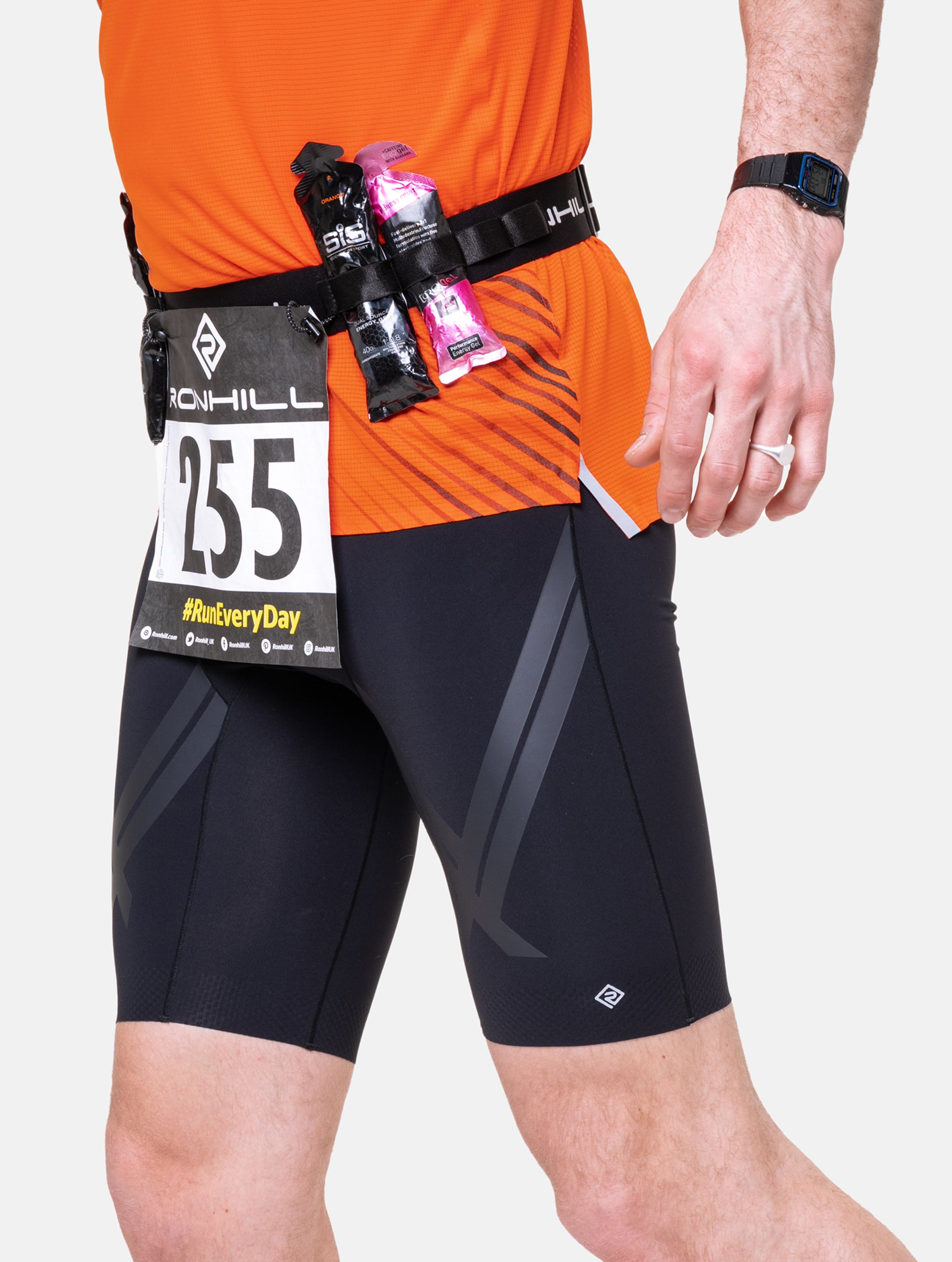 Ronhill Race Number Belt cintura running nera 8 gel