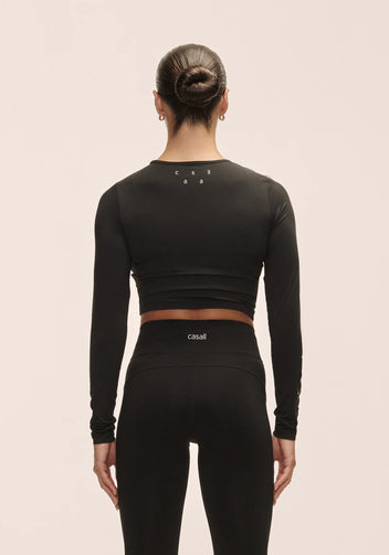Casall Graphic Crop Long Sleeve maglia nera traspirante