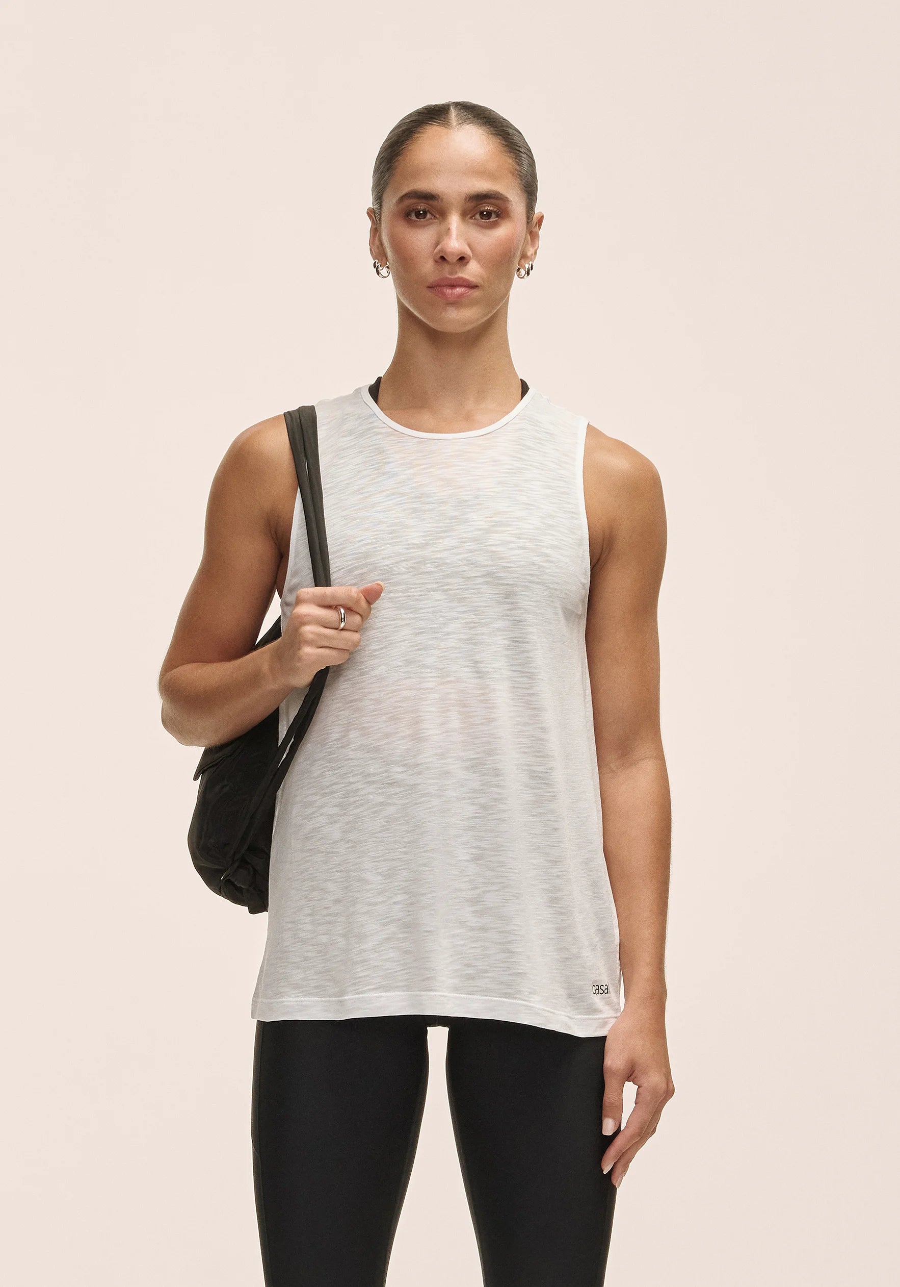 Casall Soft Texture Tank canotta White Tencel collo alto