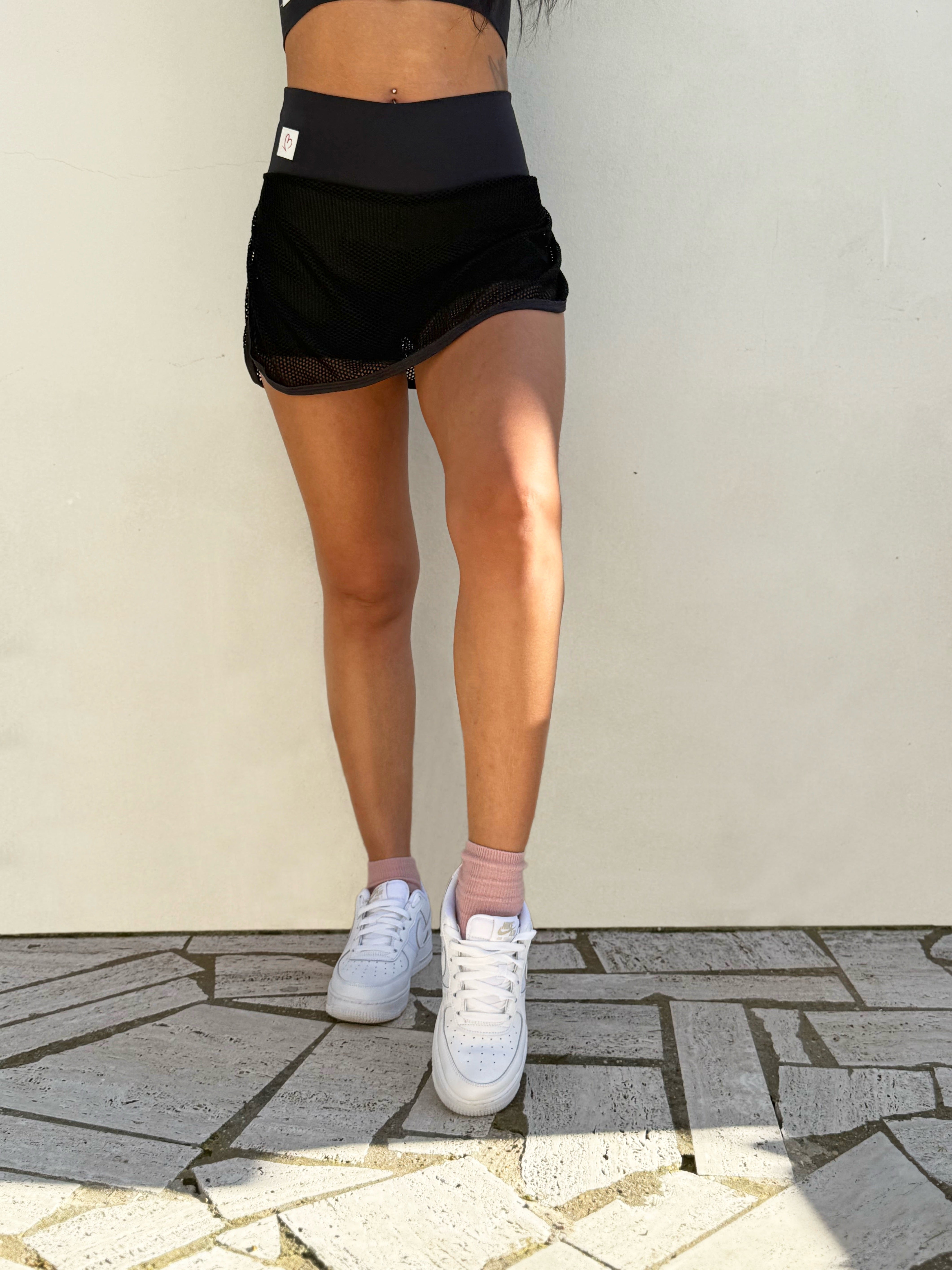 VB Aura gonna shorts sportiva con sovragonna rete