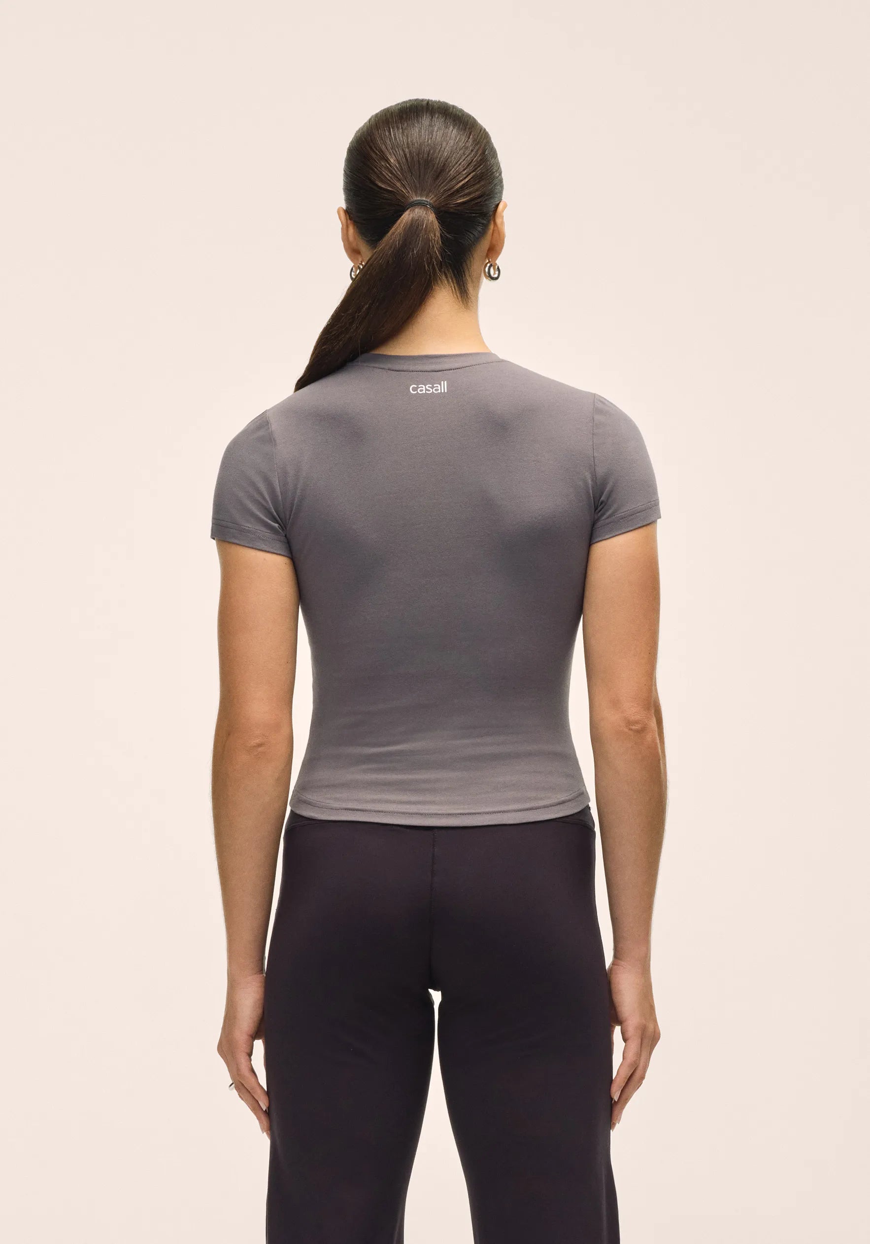 Casall Cotton Blend Slim Tee t-shirt grigio scuro cotone bio