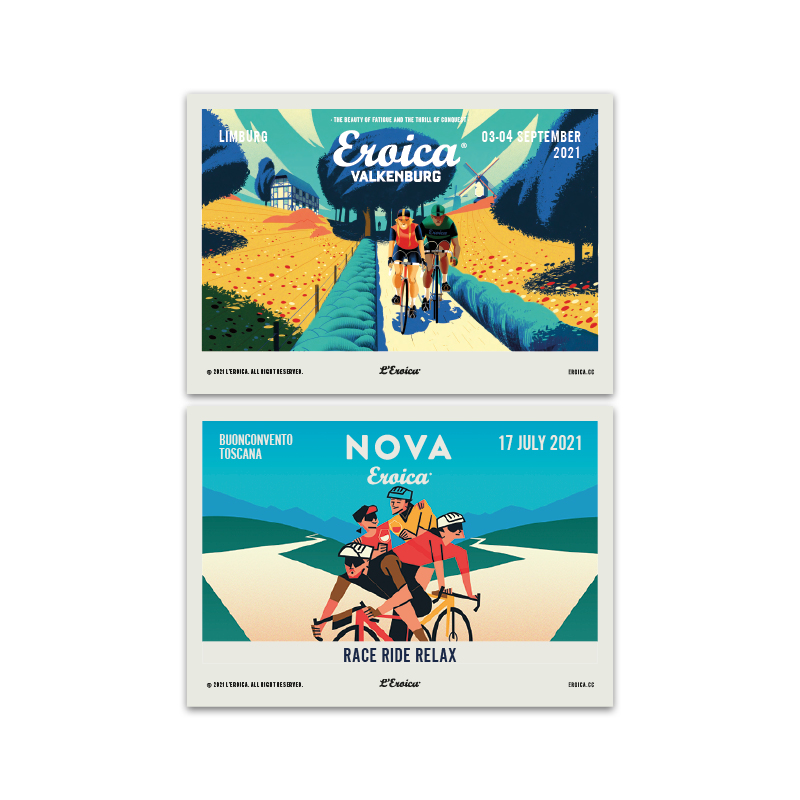 L'Eroica set cartoline 2021 illustrazioni storiche
