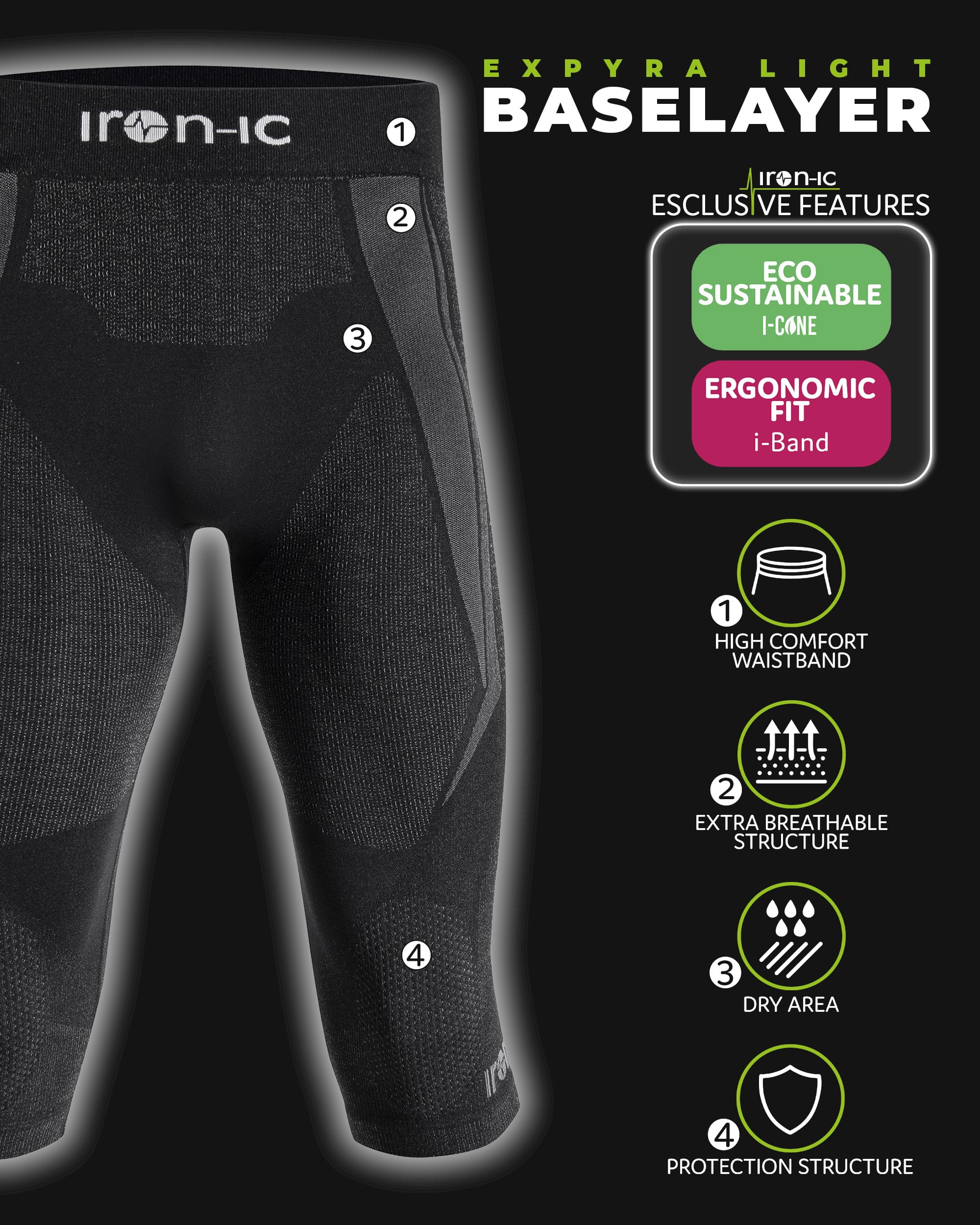 IRON-IC Thermic 600309 leggings 3/4 uomo L-XL elasticizzati