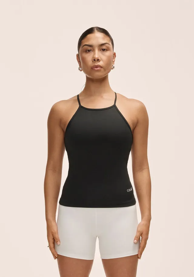 Casall Built-In-Bra Halterneck Tank top Black contenitivo