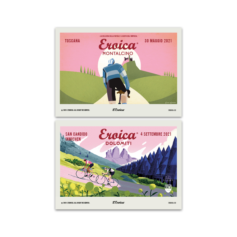 L'Eroica set cartoline 2021 illustrazioni storiche