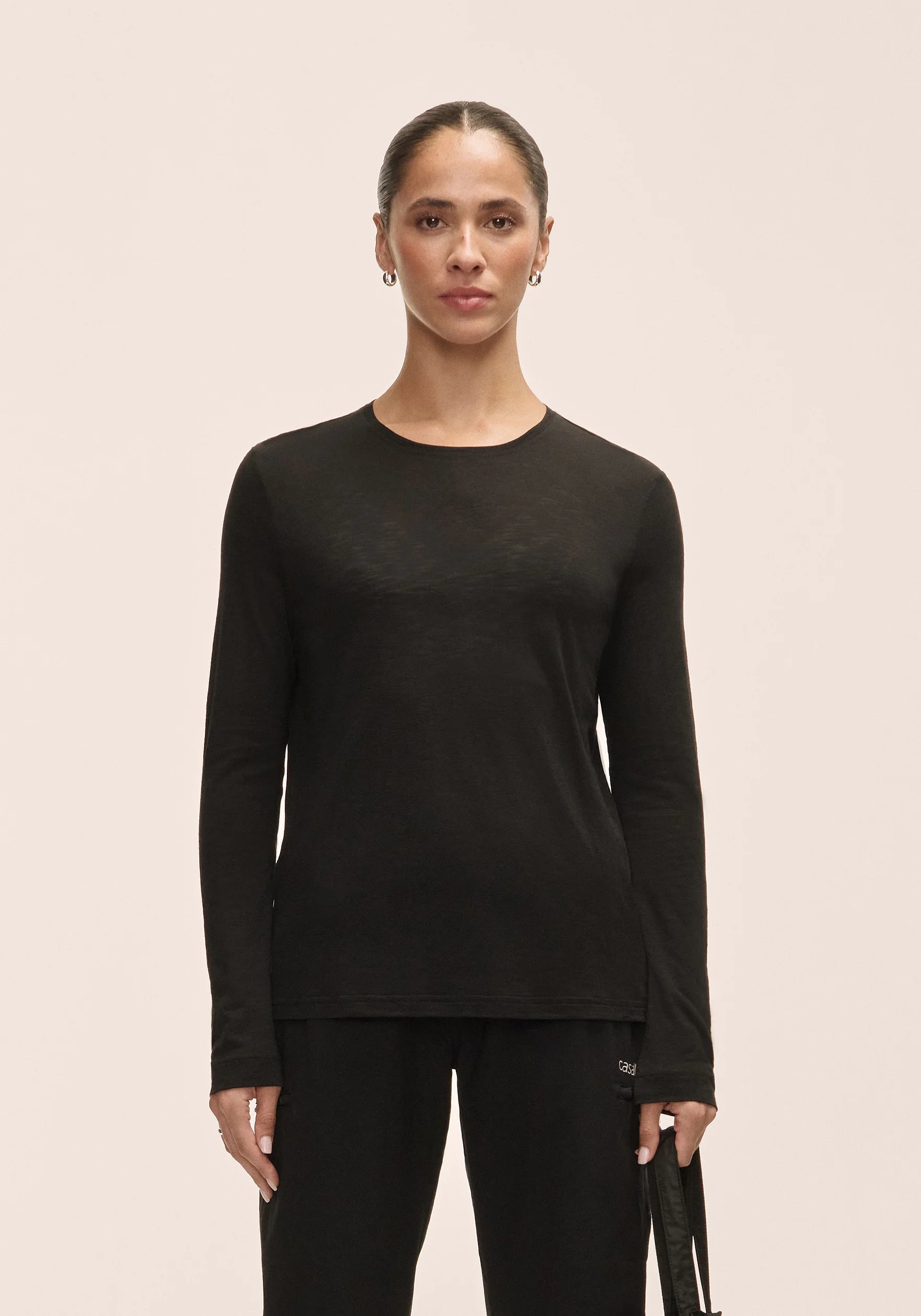 Casall Soft Texture Long Sleeve maglia Nera Tencel morbida