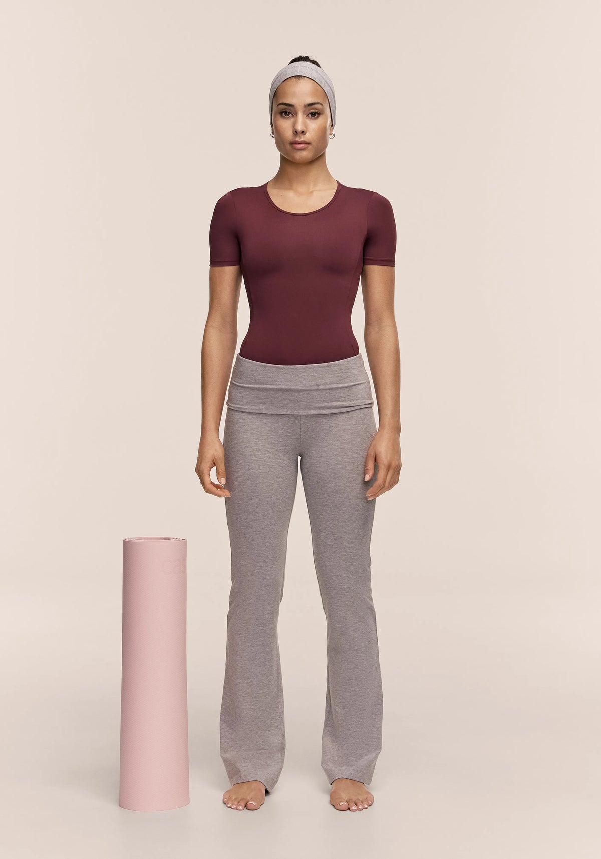 Casall Sublime Folded Flare pantaloni yoga grigio melange cotone