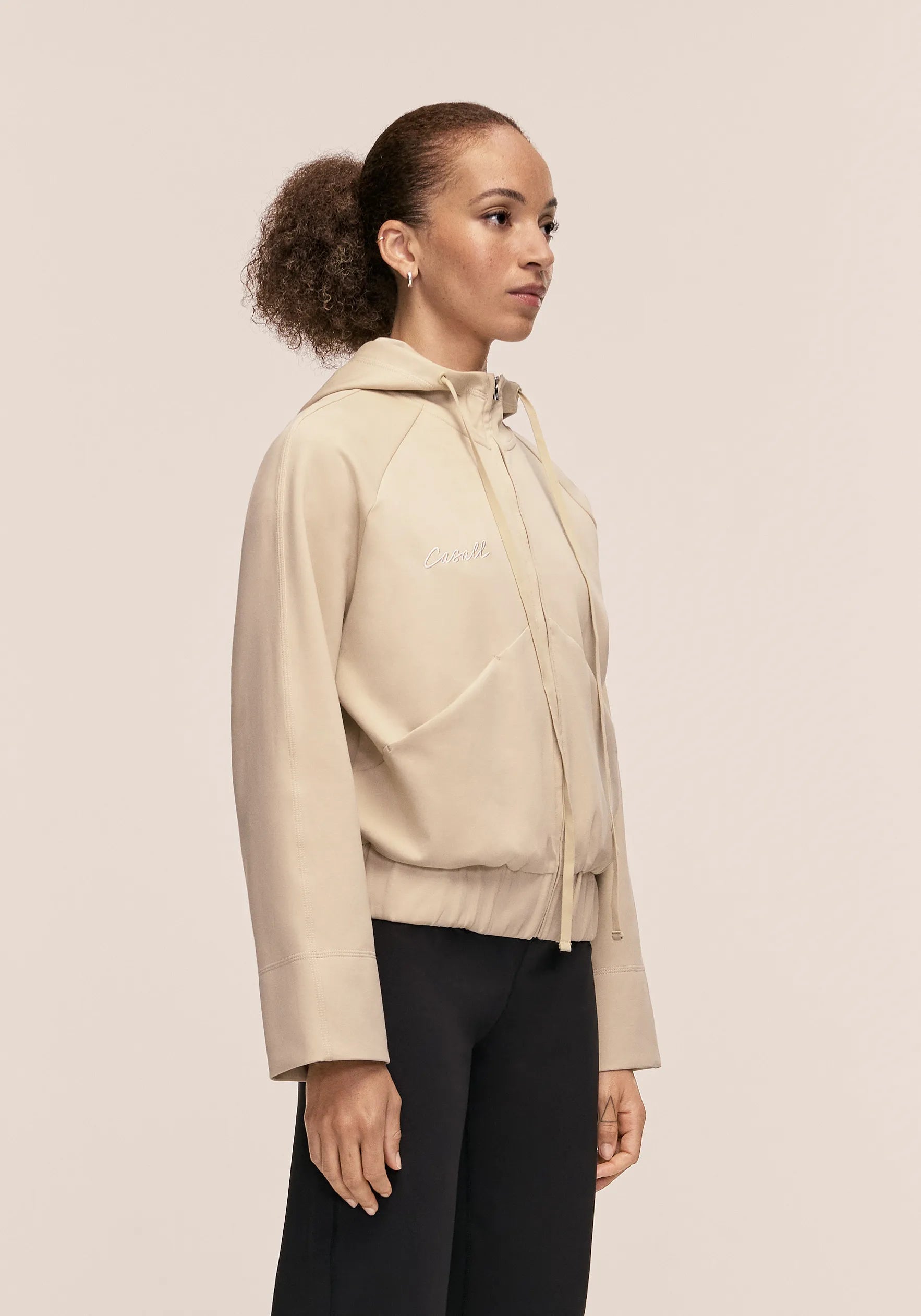 Casall Aria felpa zip con cappuccio ecru cotone bio