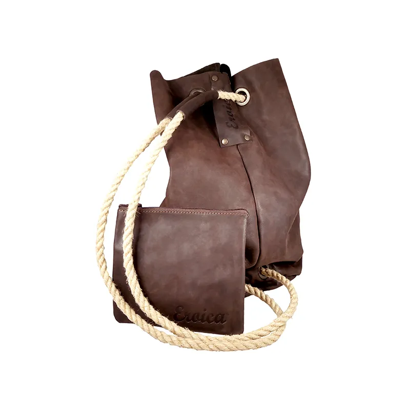 L'Eroica sacca in vera pelle cuoio con pochette Made in Tuscany