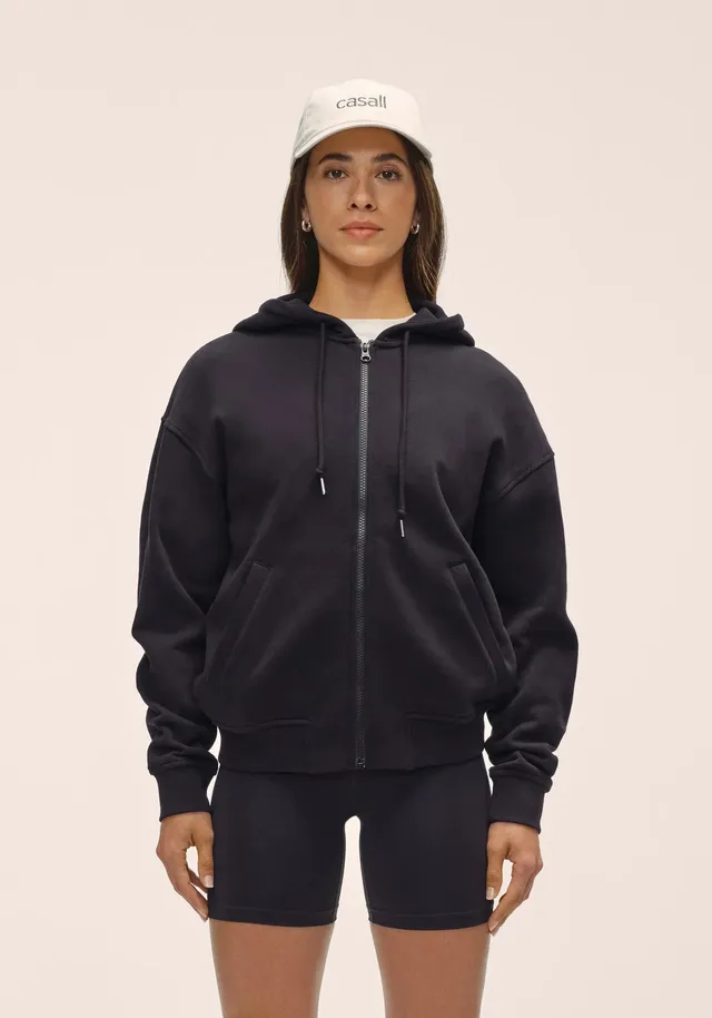 Casall Casual Zip Hoodie felpa nera con cappuccio