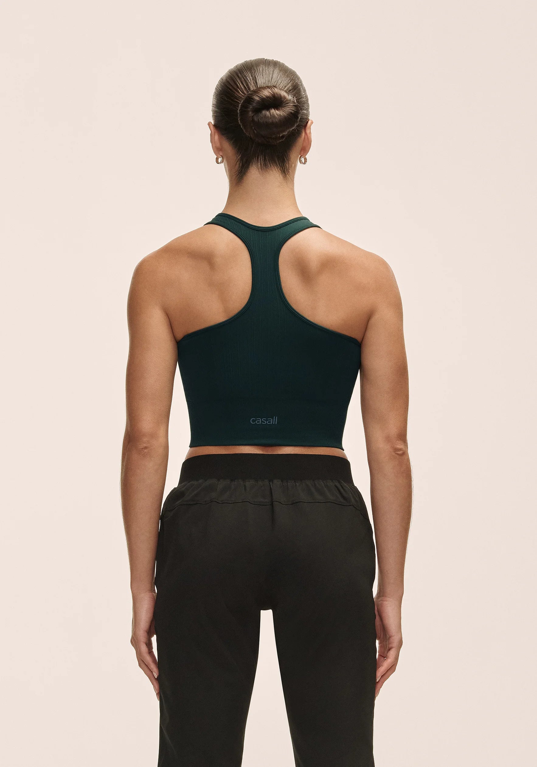 Casall Multi Rib Seamless top sportivo verde scuro supporto leggero