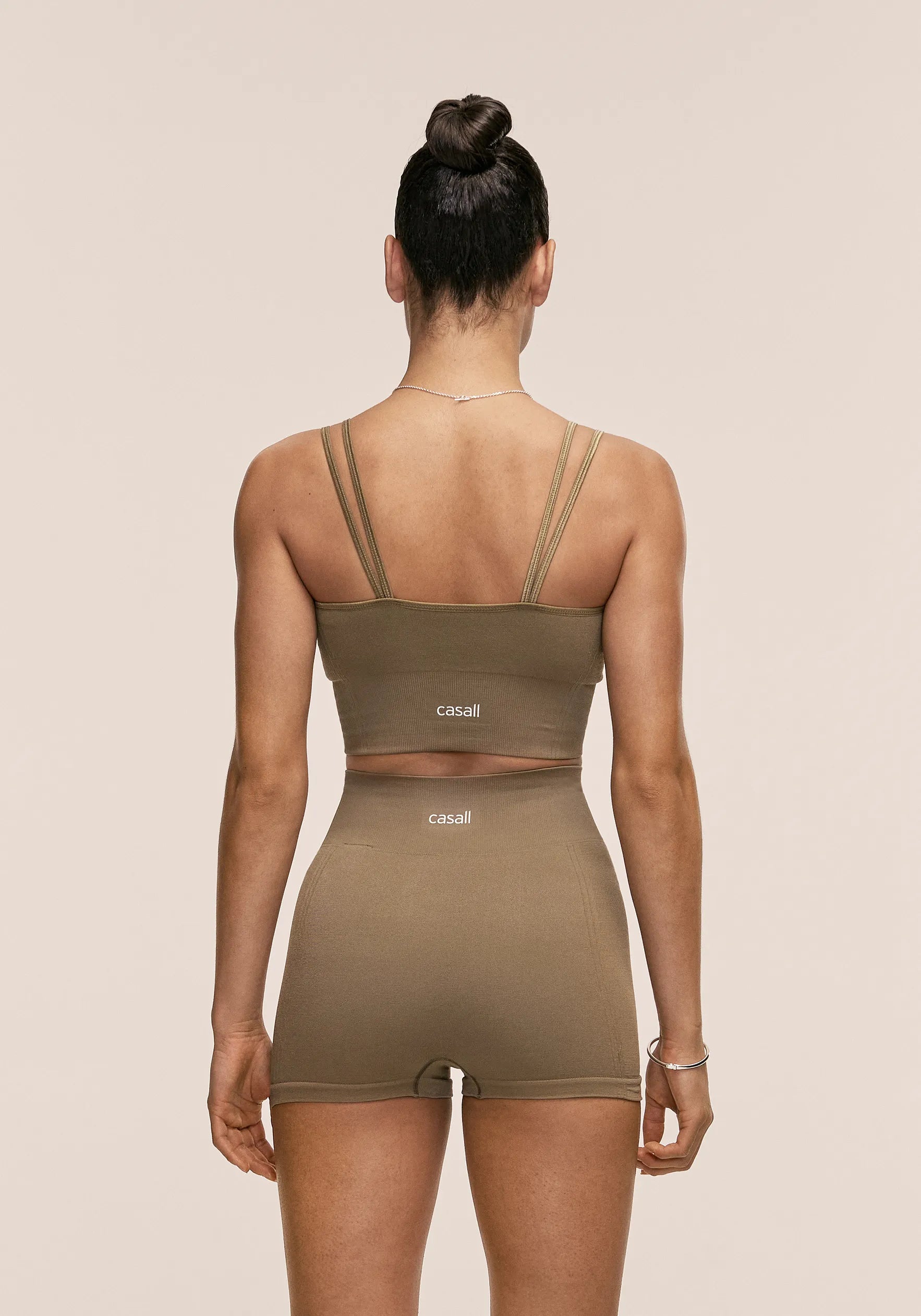 Casall Shiny Rib top sportivo khaki chiaro seamless