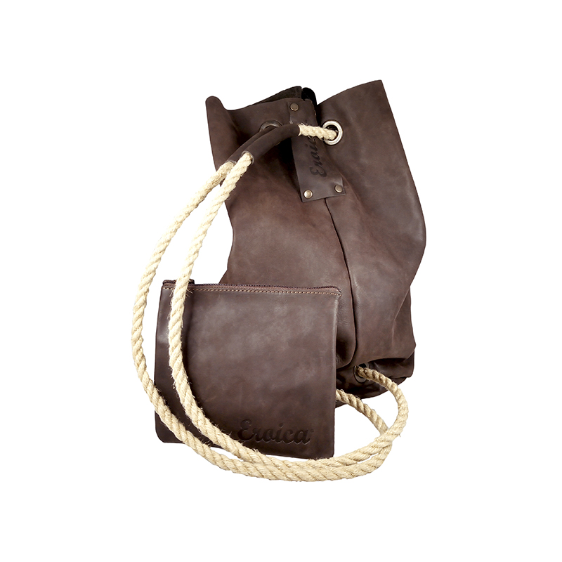 L'Eroica sacca in vera pelle cuoio con pochette Made in Tuscany