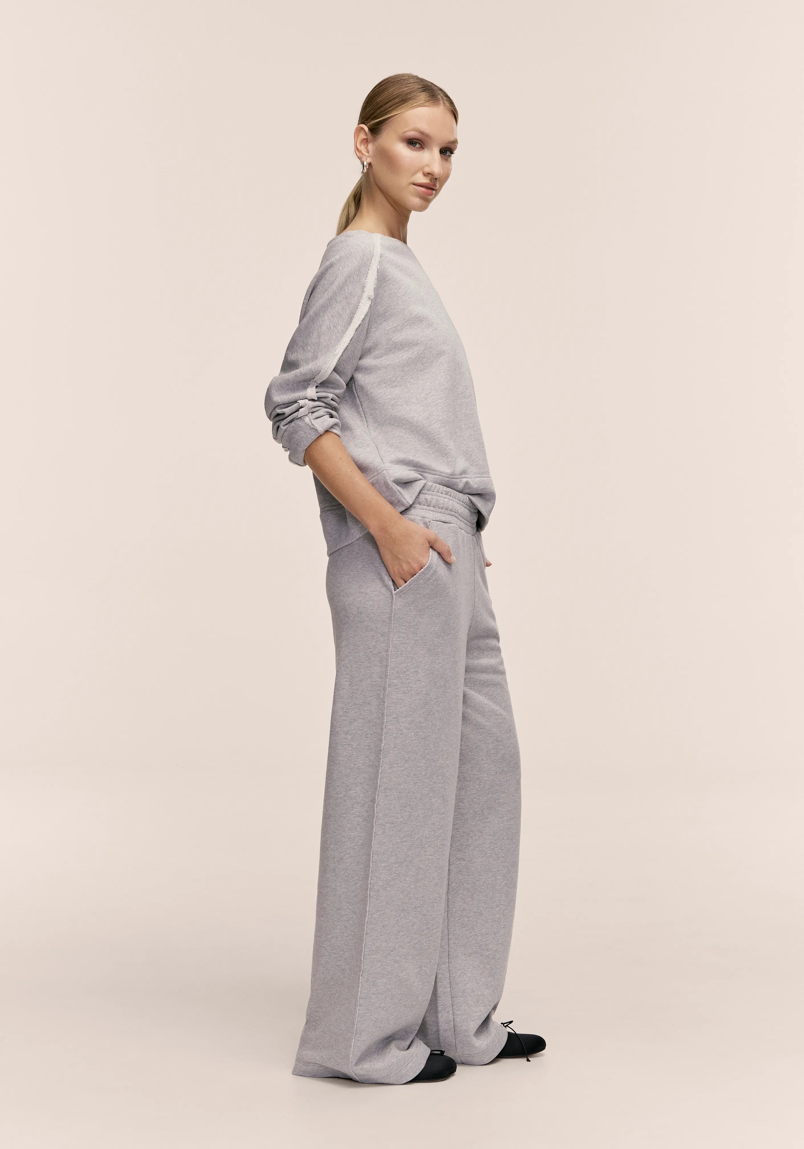 Casall Reversed Seam Terry Loose Pants Grigio Melange cotone