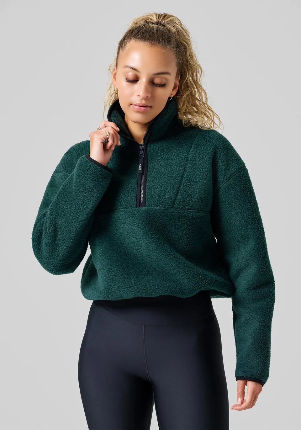 Casall Pile Half Zip felpa pile verde mezza zip