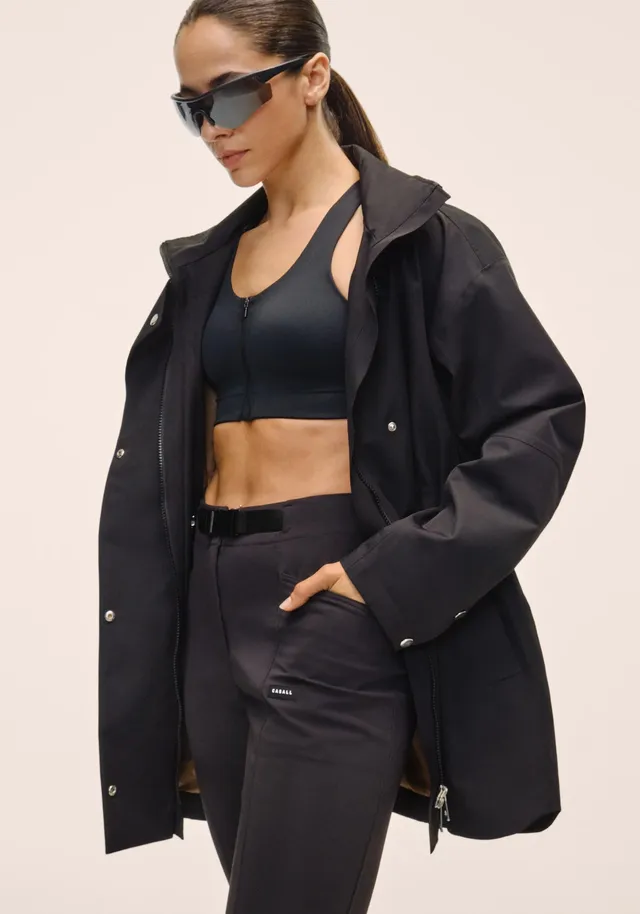 Casall Scandi Trench giacca antipioggia nera impermeabile
