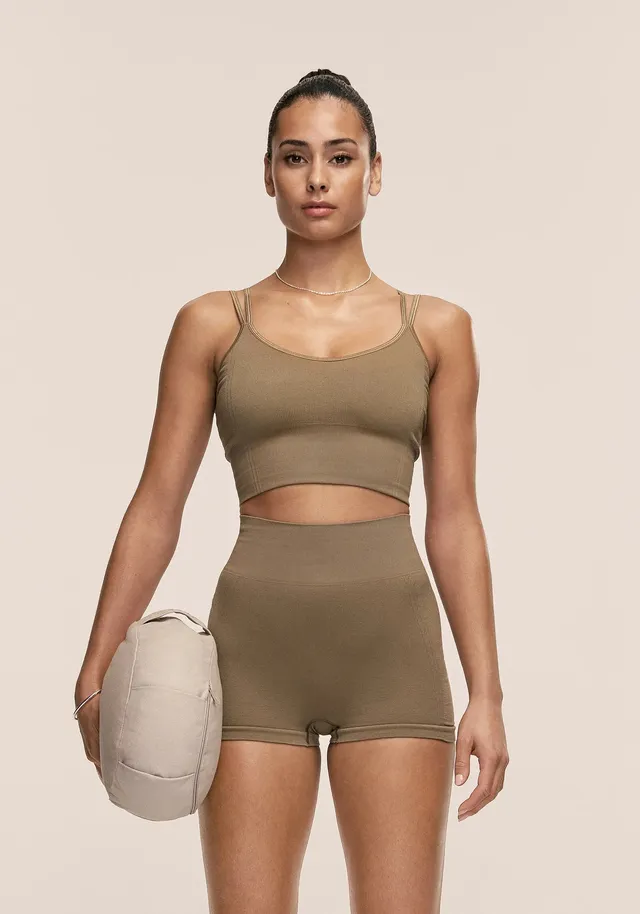 Casall Shiny Rib top sportivo khaki chiaro seamless