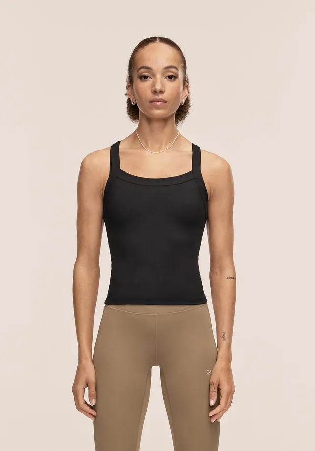 Casall Defined Rib Tank canotta nera costina stretch