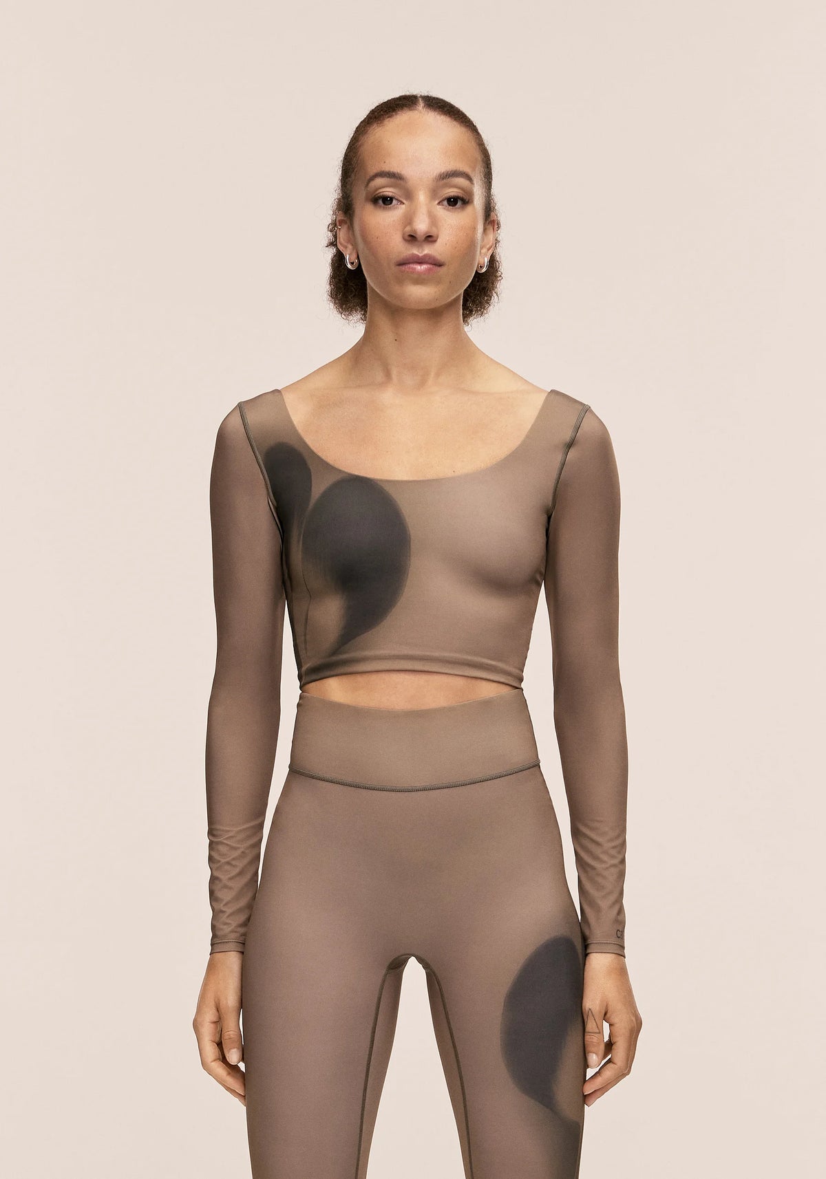 Casall Aura Flower Print Long Sleeve top khaki