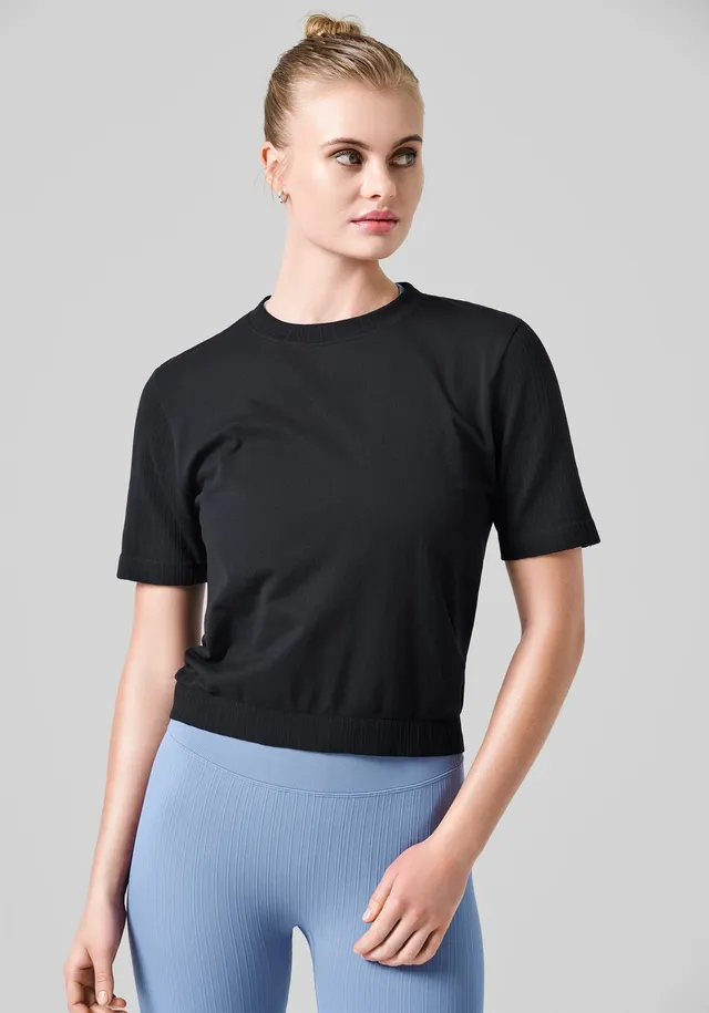 Casall Seamless Rib Sleeve Tee t-shirt Nera poliammide riciclata