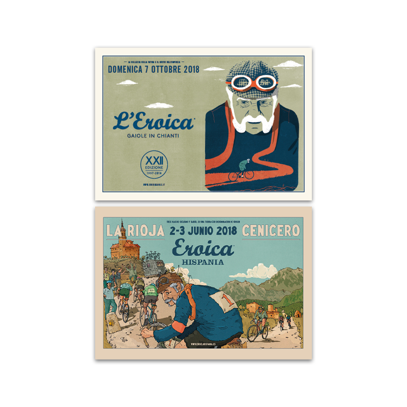 L'Eroica set cartoline 2018 illustrazioni storiche