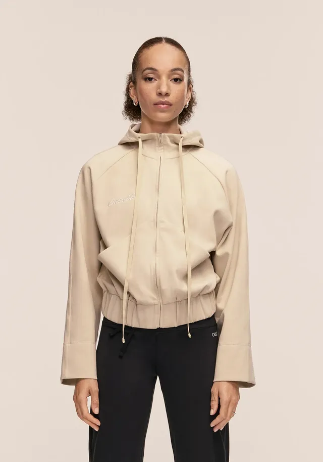 Casall Aria felpa zip con cappuccio ecru cotone bio