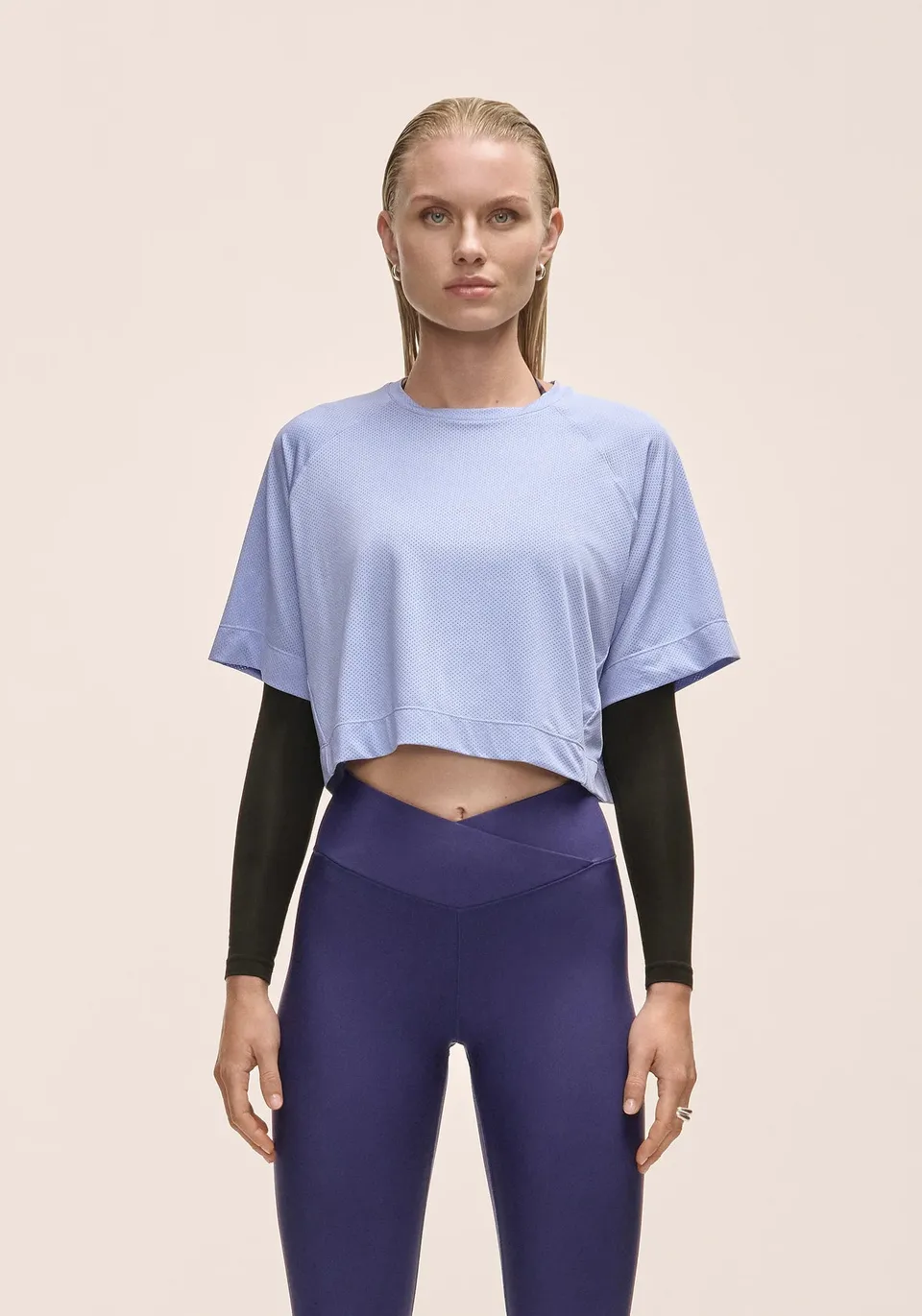 Casall Laser Mesh Crop Tee t-shirt Blueberry Mist traspirante
