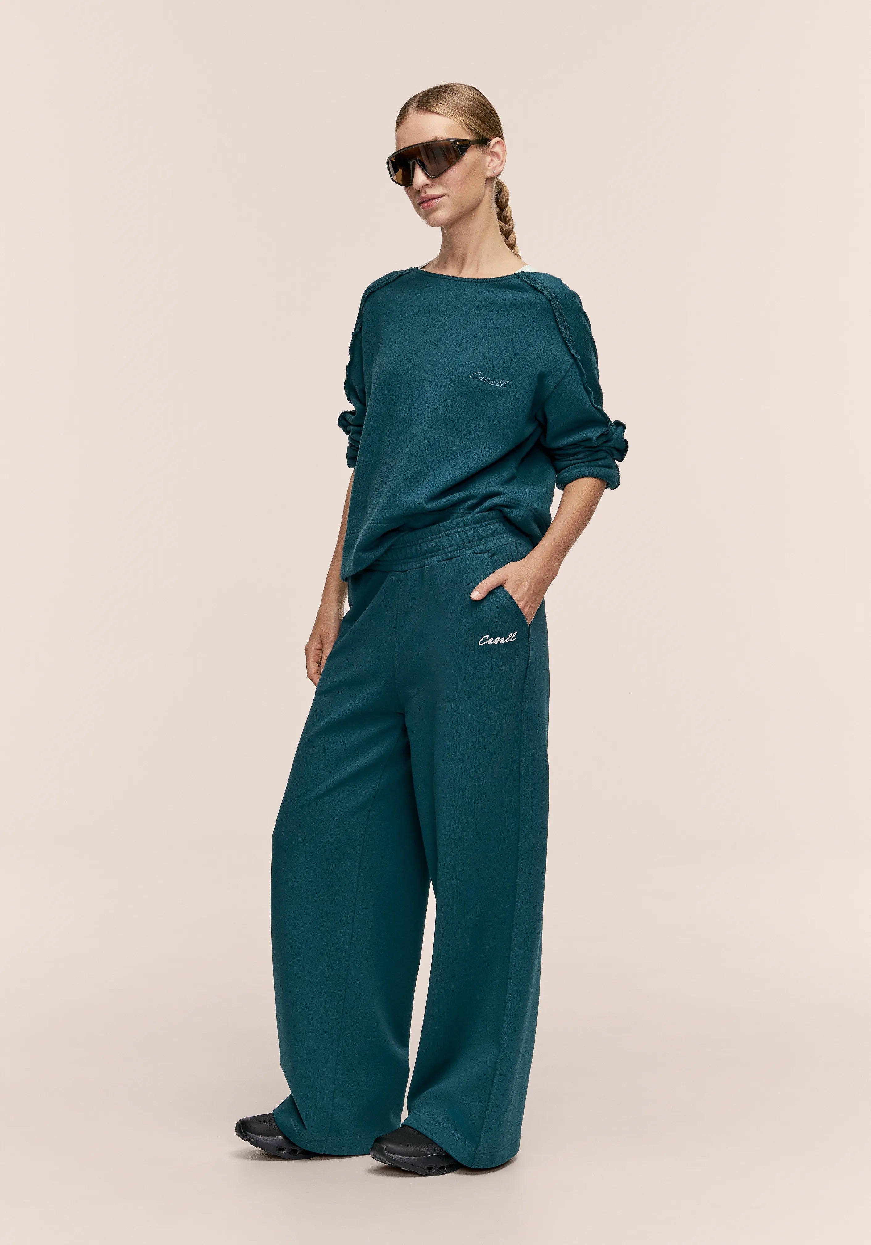 Casall Reversed Seam Terry Crew felpa Ocean Teal oversize