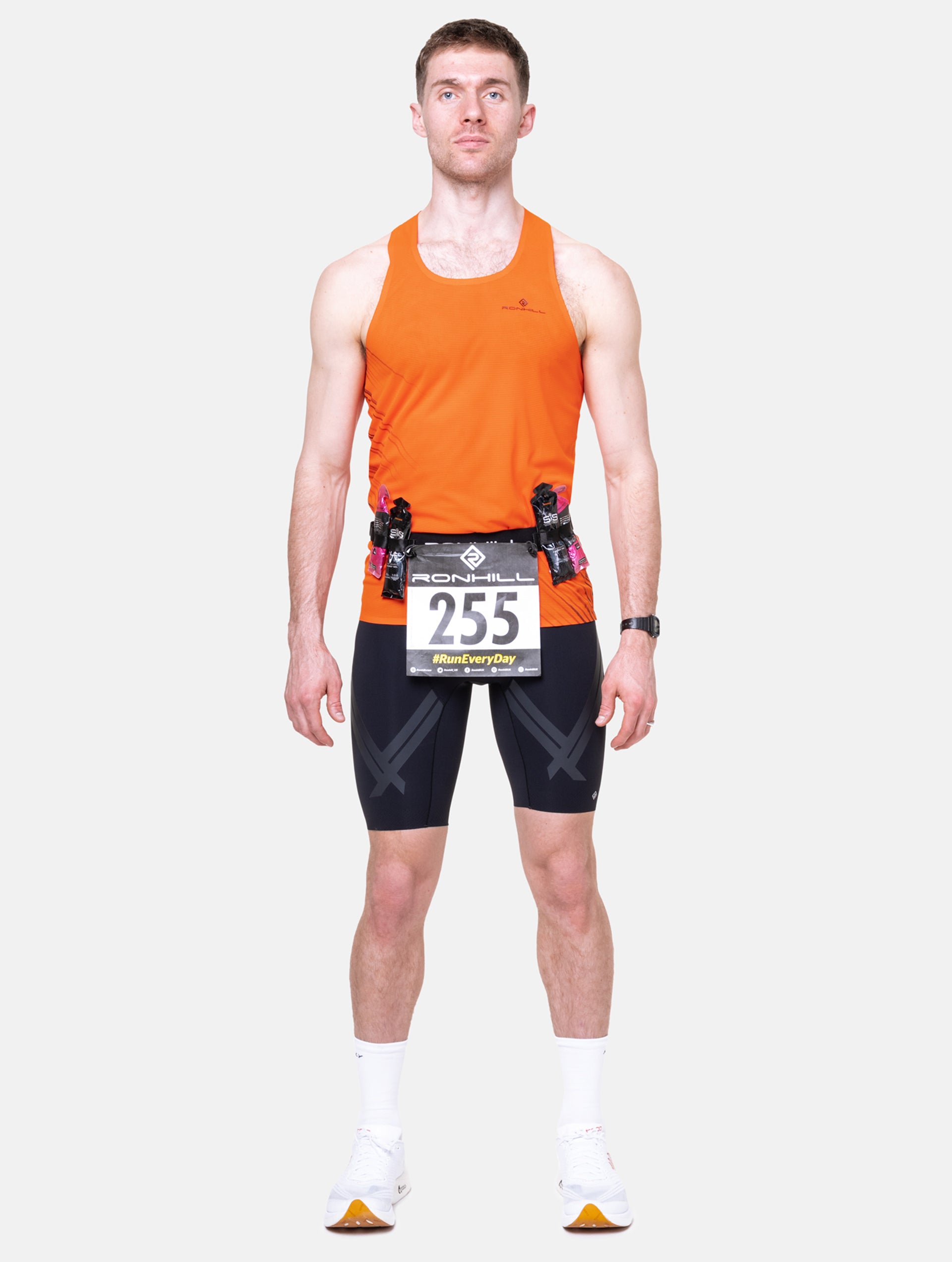 Ronhill Race Number Belt cintura running nera 8 gel