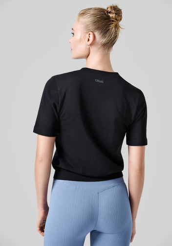 Casall Seamless Rib Sleeve Tee t-shirt Nera poliammide riciclata