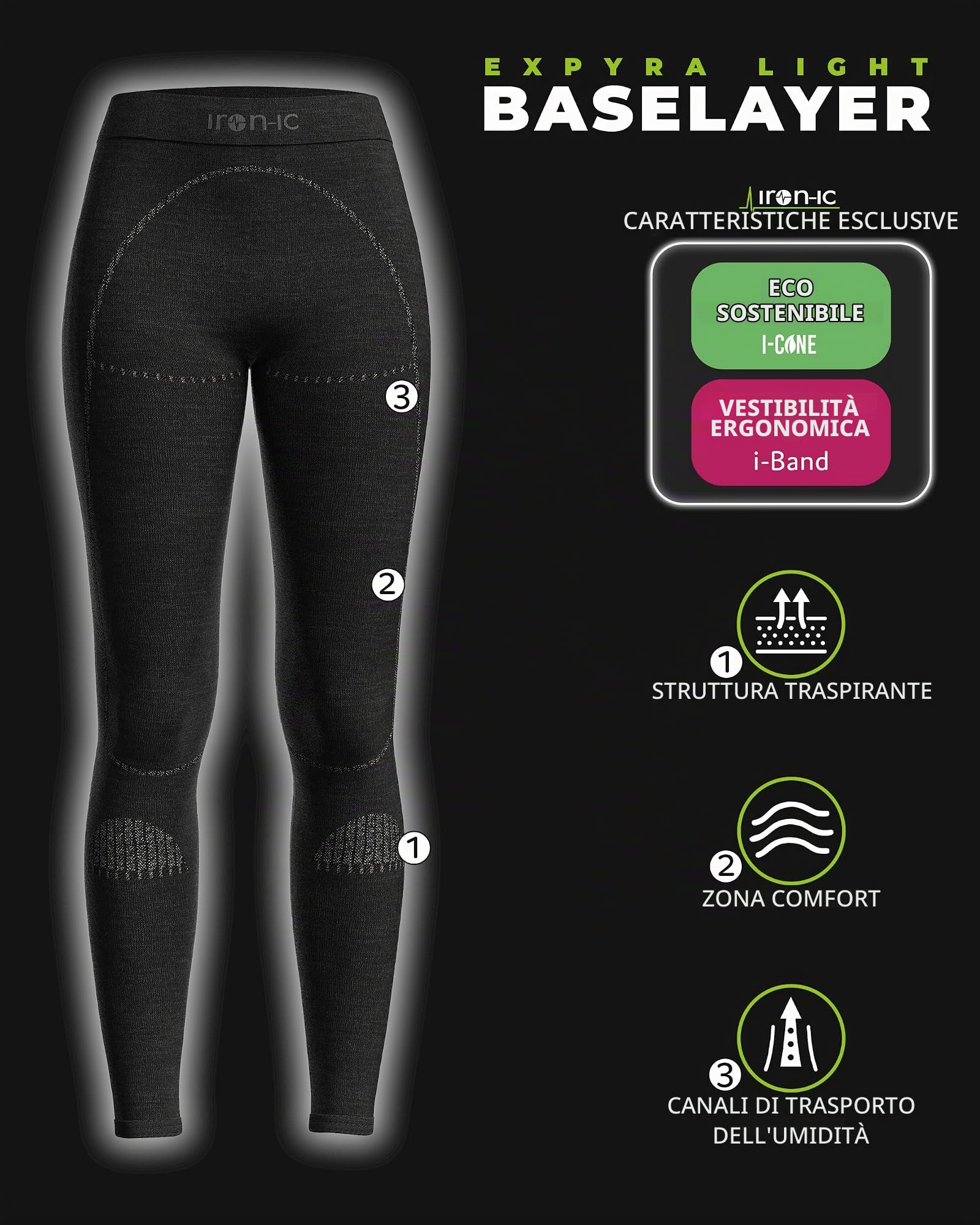 IRON-IC Expyra Light 610869 leggings donna L-XL merino 40