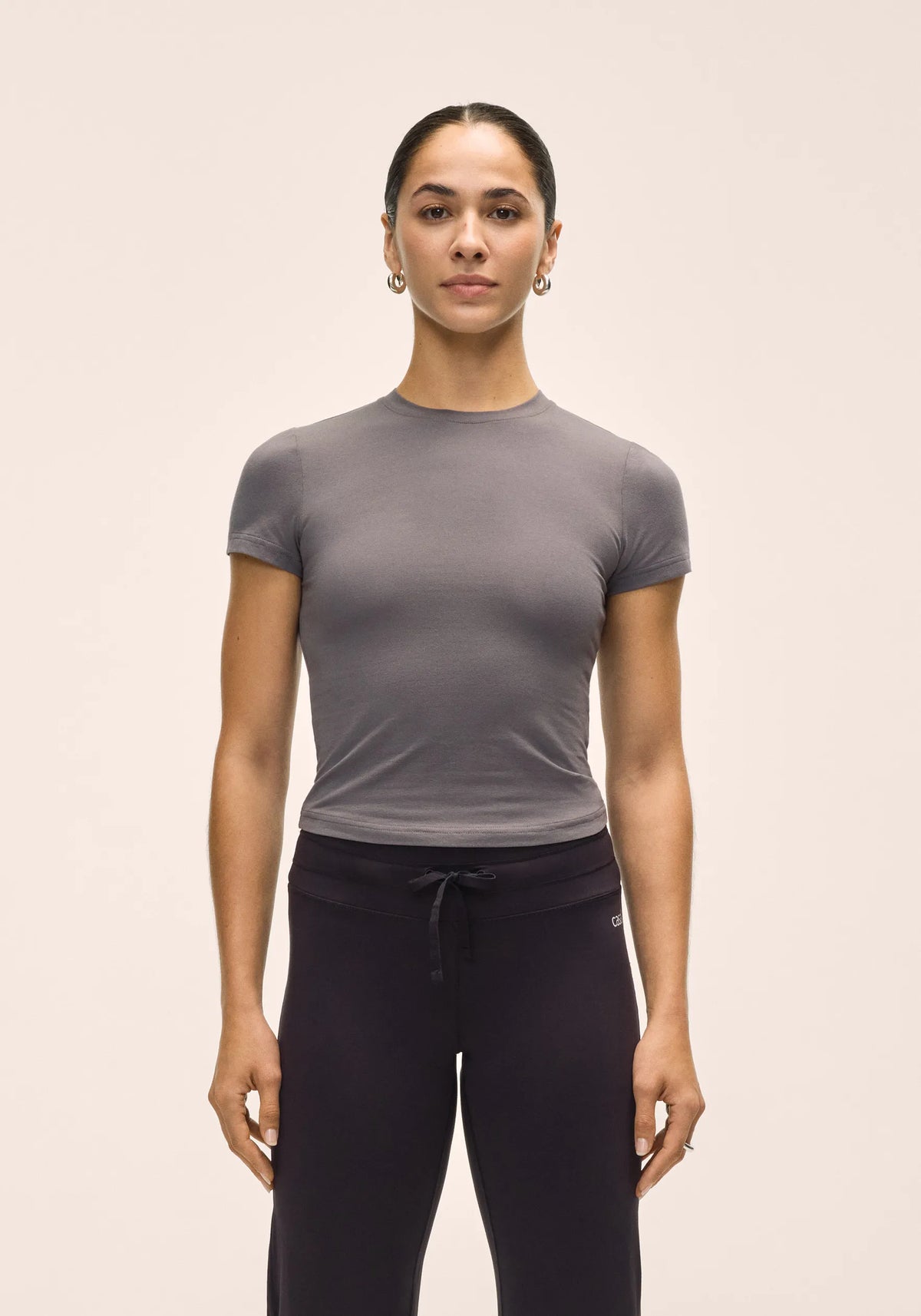 Casall Cotton Blend Slim Tee t-shirt grigio scuro cotone bio