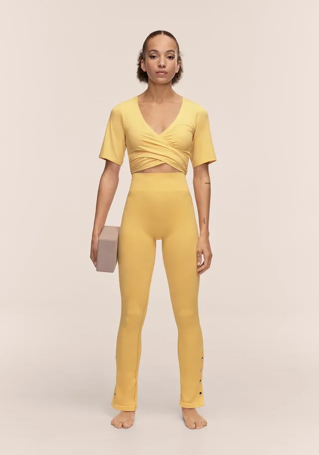 Casall Seamless Rib Slit Pants leggings gialli costine