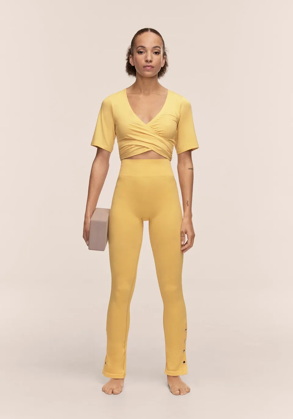 Casall Seamless Rib Slit Pants leggings gialli costine