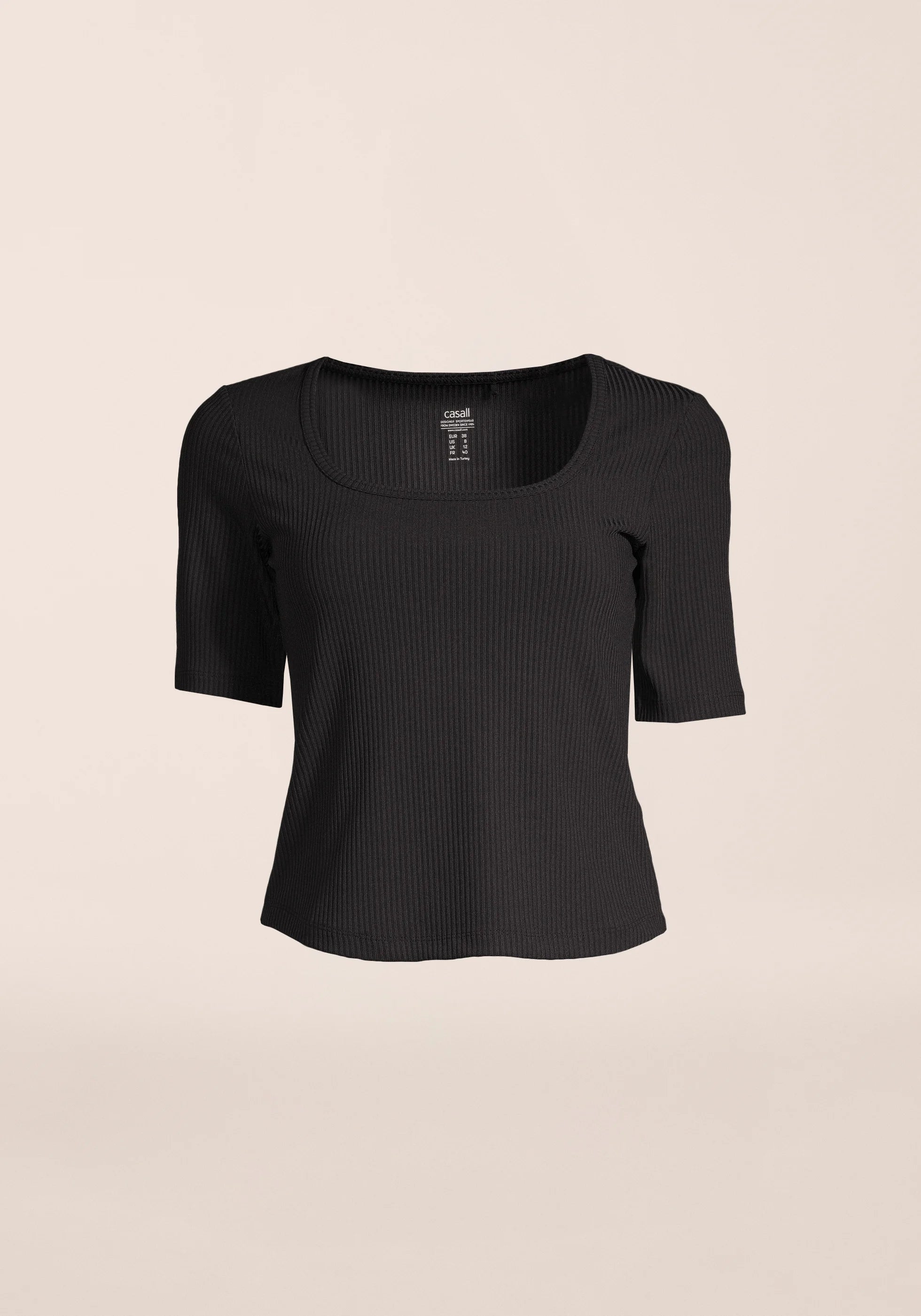 Casall Scoop Rib Tee maglietta nera elasticizzata