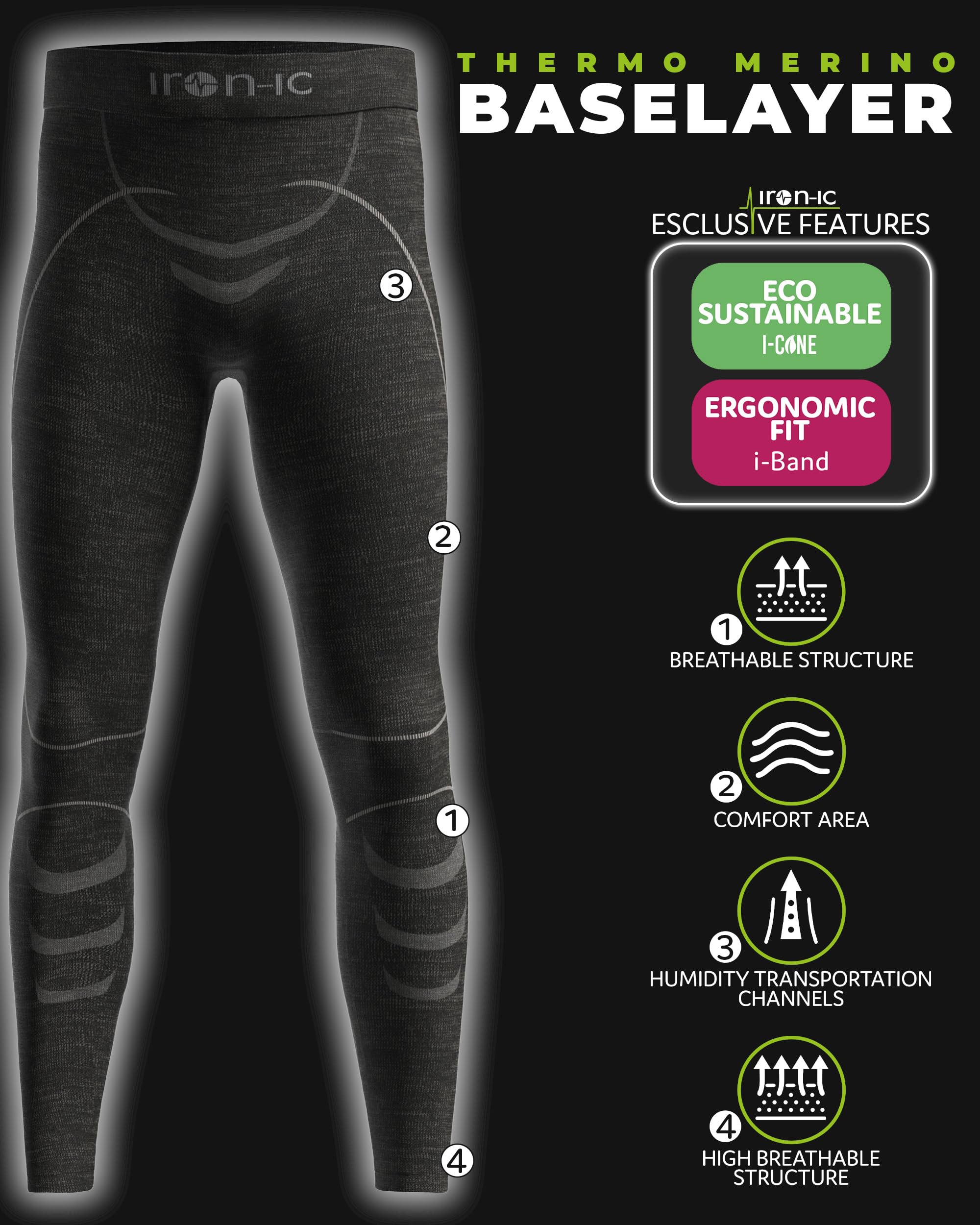 IRON-IC Ultra Warm 600824 Leggings Uomo S-M Merino