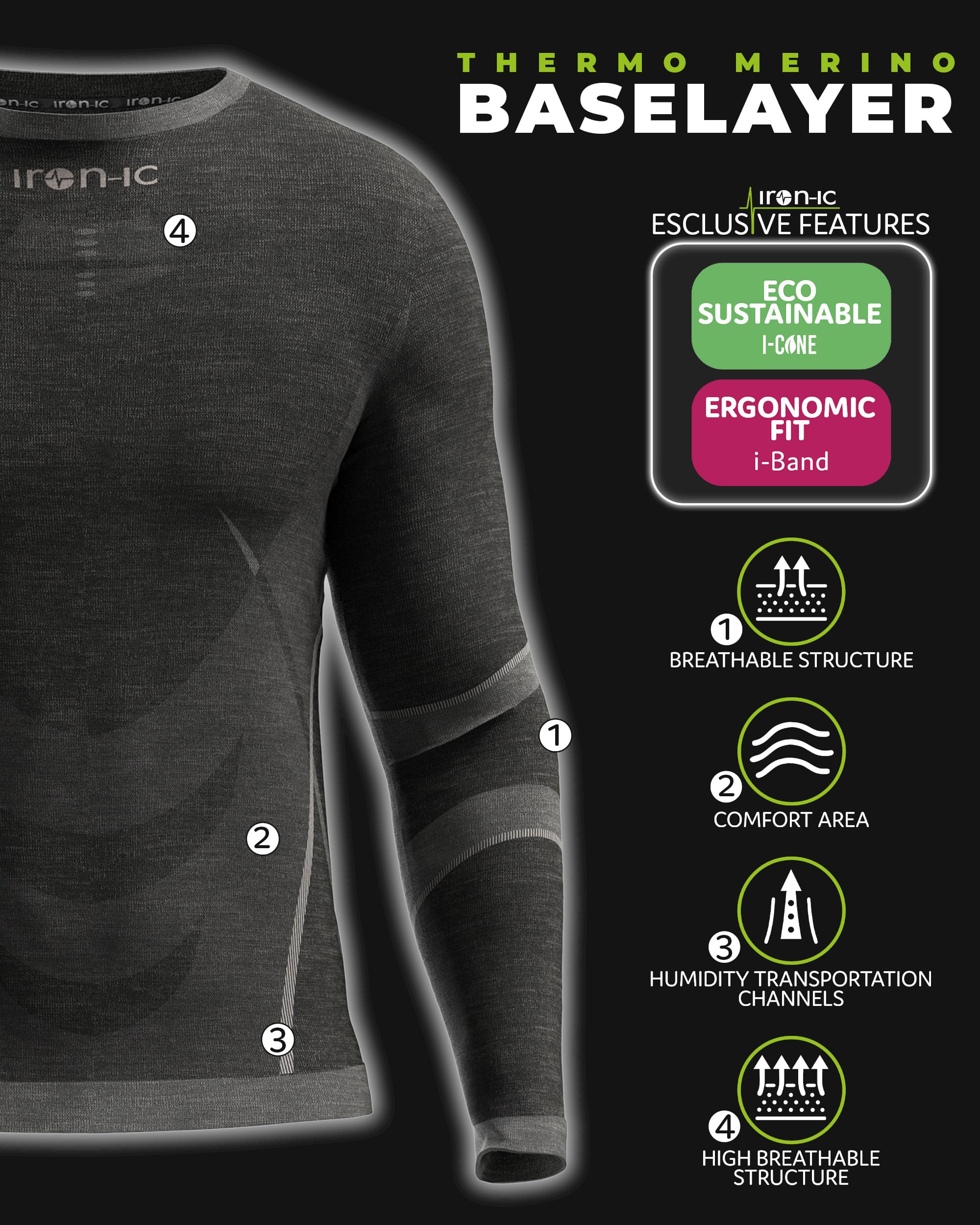 IRON-IC Thermo Merino 201998 maglia termica uomo S-M ultra warm