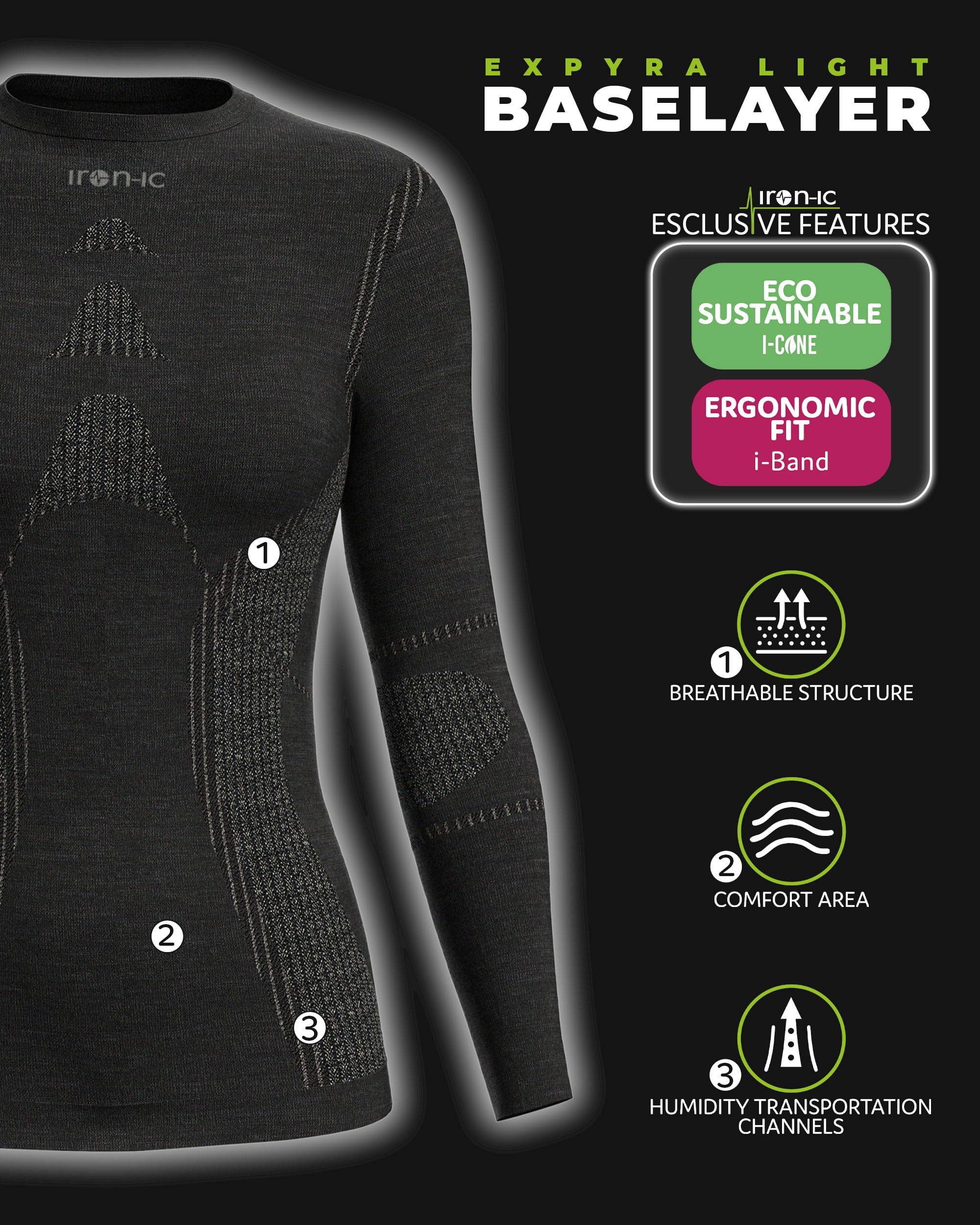 IRON-IC Merino 40 213005 maglia termica donna S-M leggera