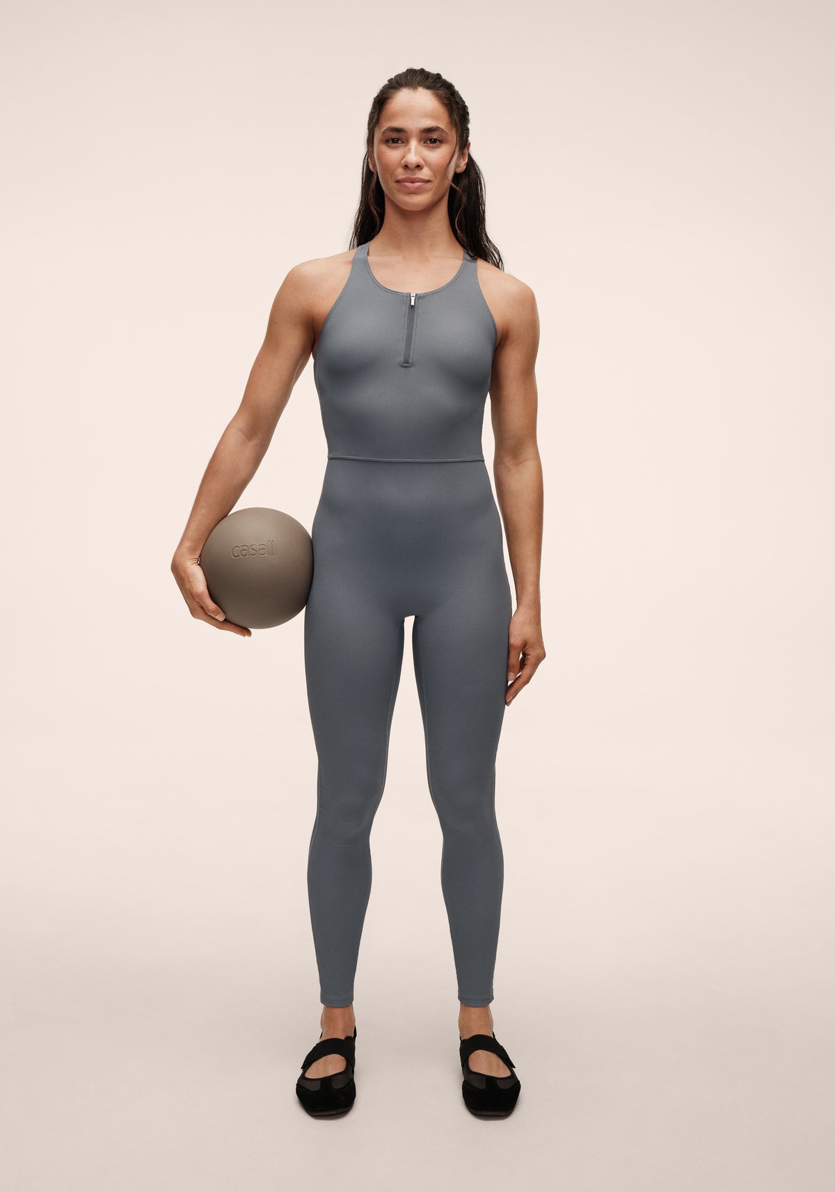 Casall Brace Rib Zip Catsuit tuta blu mezza zip