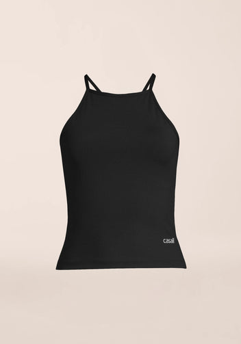 Casall Built-In-Bra Halterneck Tank top Black contenitivo