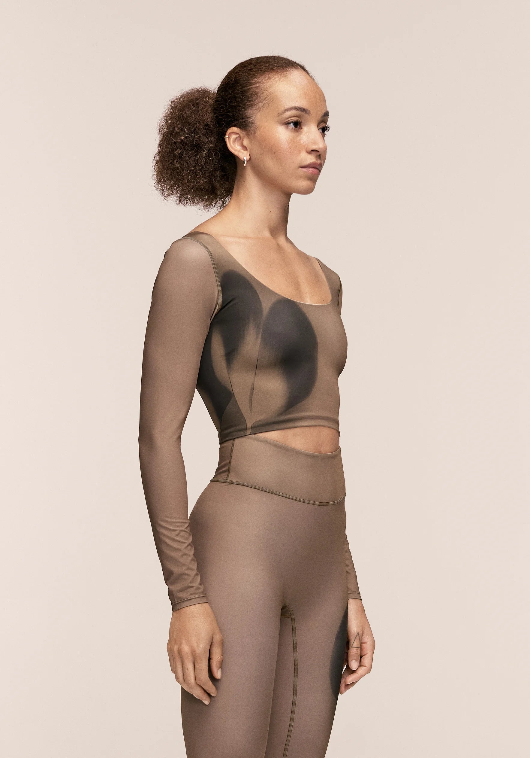 Casall Aura Flower Print Long Sleeve top khaki