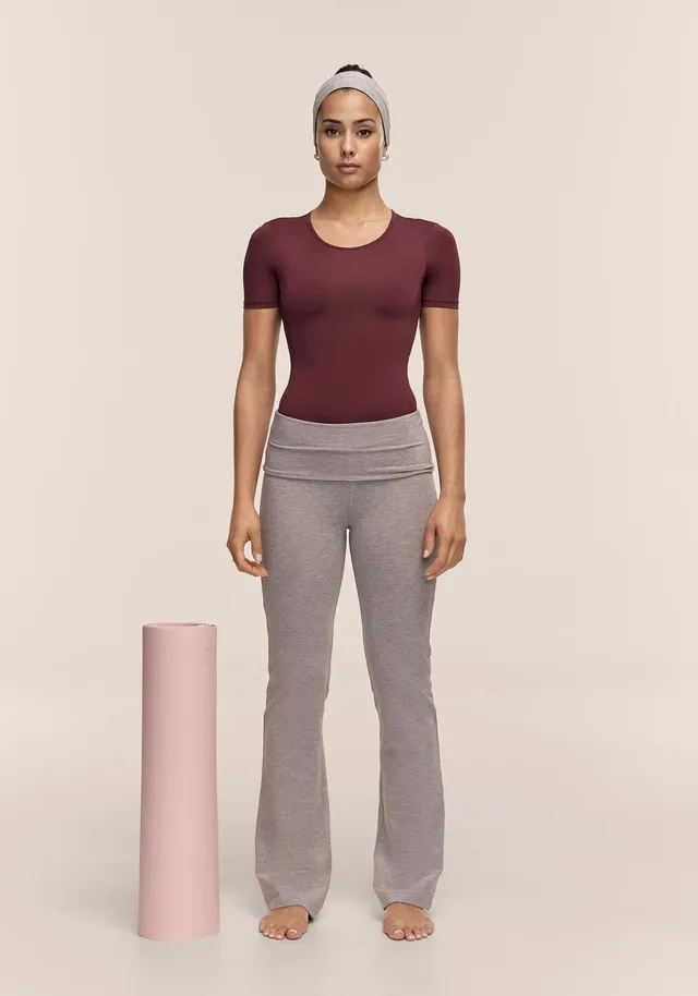 Casall Sublime Folded Flare pantaloni yoga grigio melange cotone